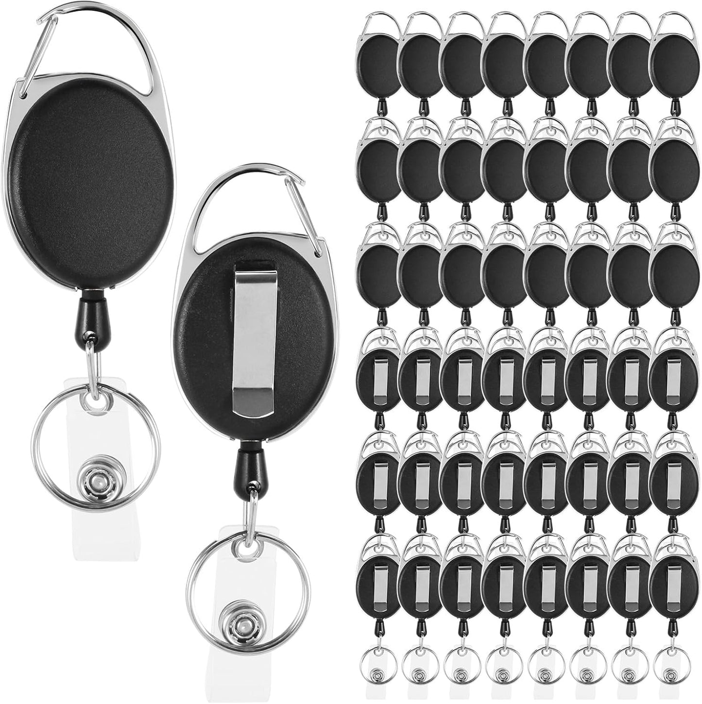 50 Pack Retractable Badge Holders with Key Ring and Belt Clip, ID Badge Reels with 23.6 Inch Cord for Nurses Office Staff Teachers Students Events Name Tags & Keys