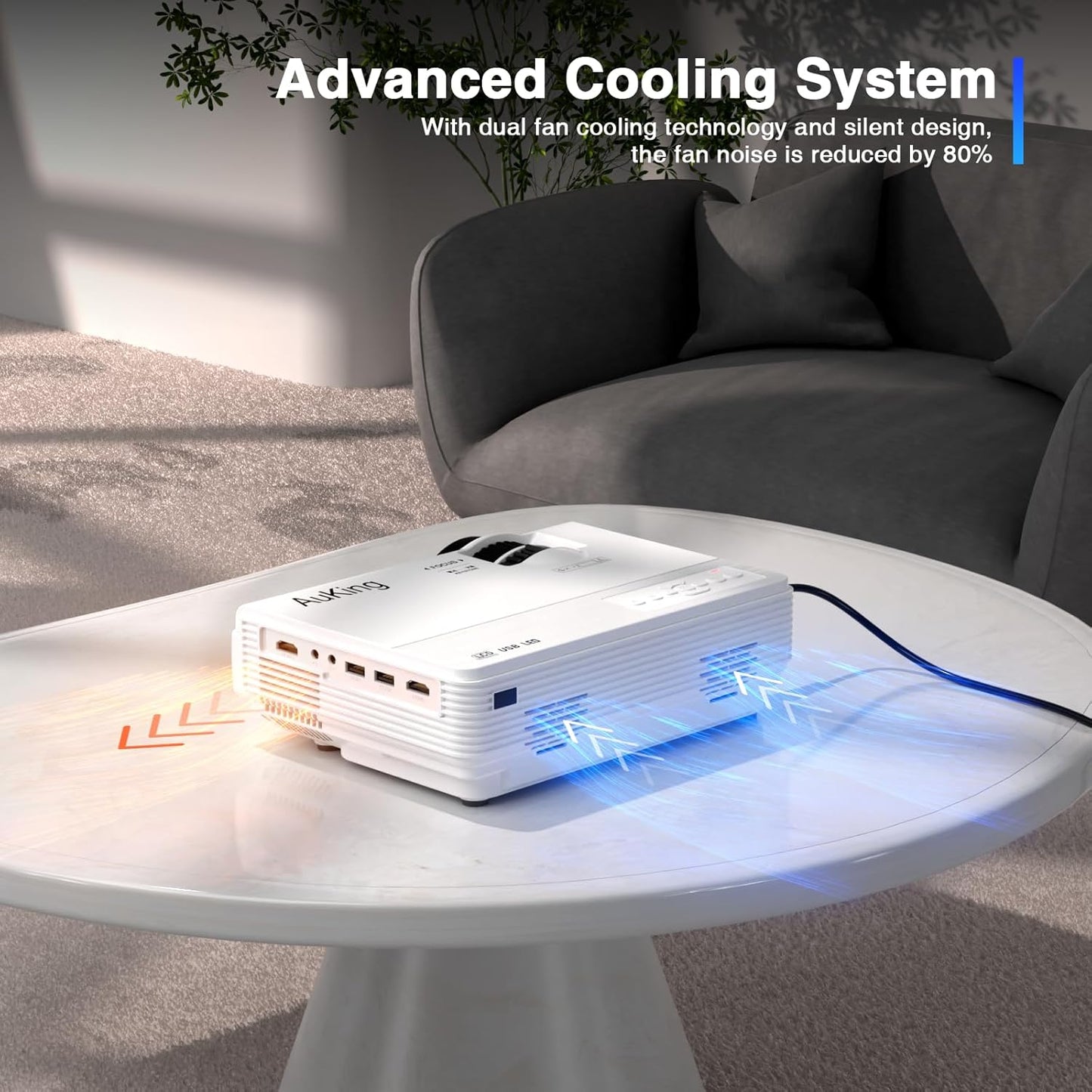 AuKing Projector,2025 Upgraded Mini Projector with Wifi and Bluetooth, Full HD 1080P Home Theater Video Projector Compatible with HDMI/USB/AV/Smartphone/TV Box/Laptop