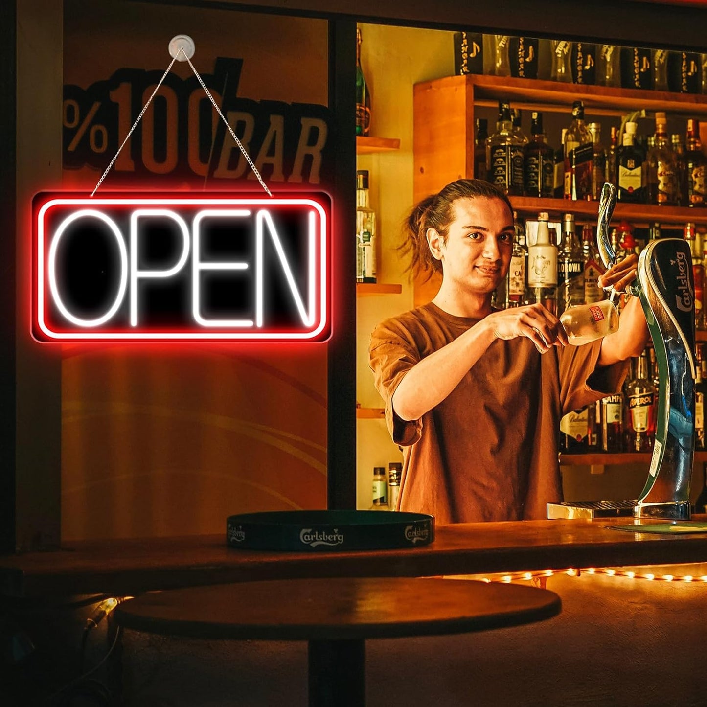 22" X 11" Led Neon Open Signs for Business, Large Open Signs, Plug In Electric Light Up with ON/OFF Switch, Ultra Bright Open Sign for Bar Salon Coffee Stores Club Hotel (Black Backplate)