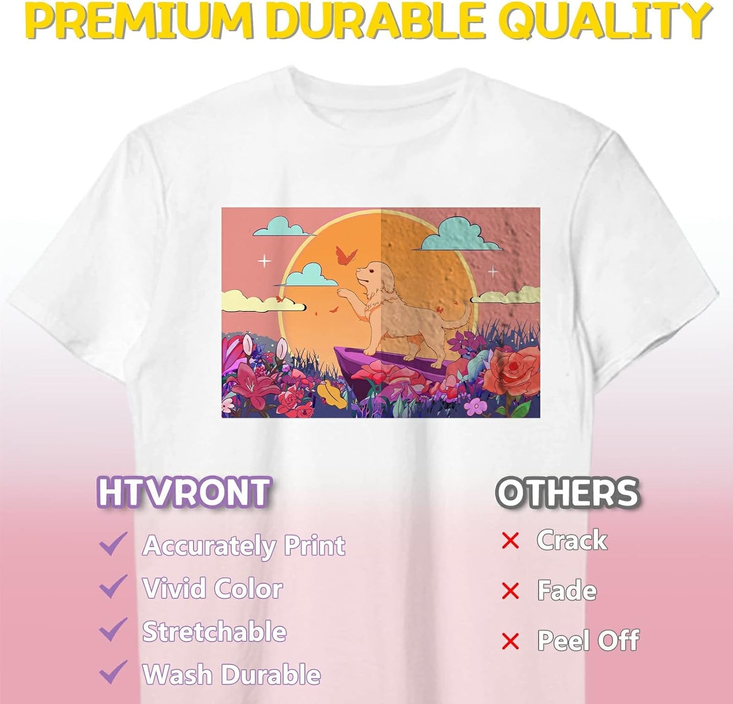 HTVRONT Heat Transfer Paper for Light T Shirts -50 Sheets 8.5x11" Iron on Transfer Paper for Inkjet Printer, Stretchable & Durable Printable Heat Transfer Vinyl, Easy to Use