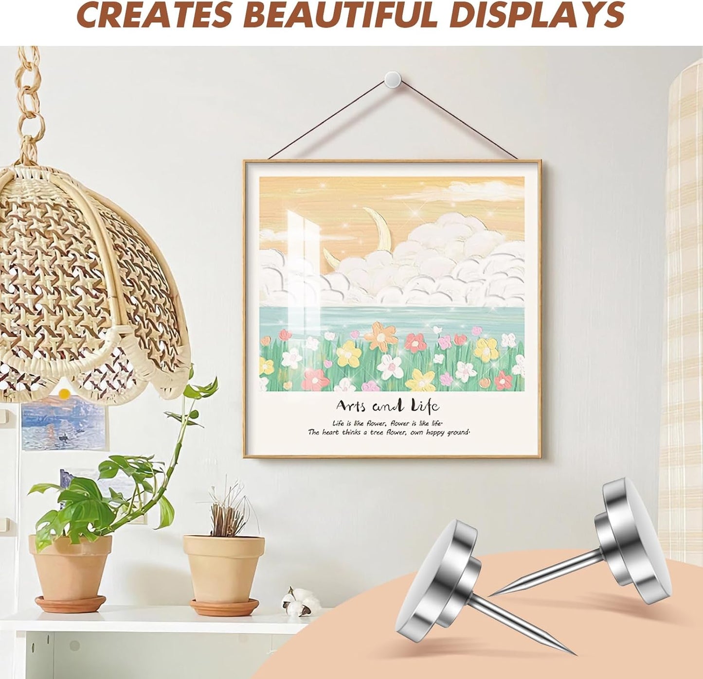 30 Pieces of Silver Push Pins, Metal Thumb Tacks for Wall, Tapestry Hangers, Tacks for Wall, Decorative Thumb Tacks,Picture Hanging Nails