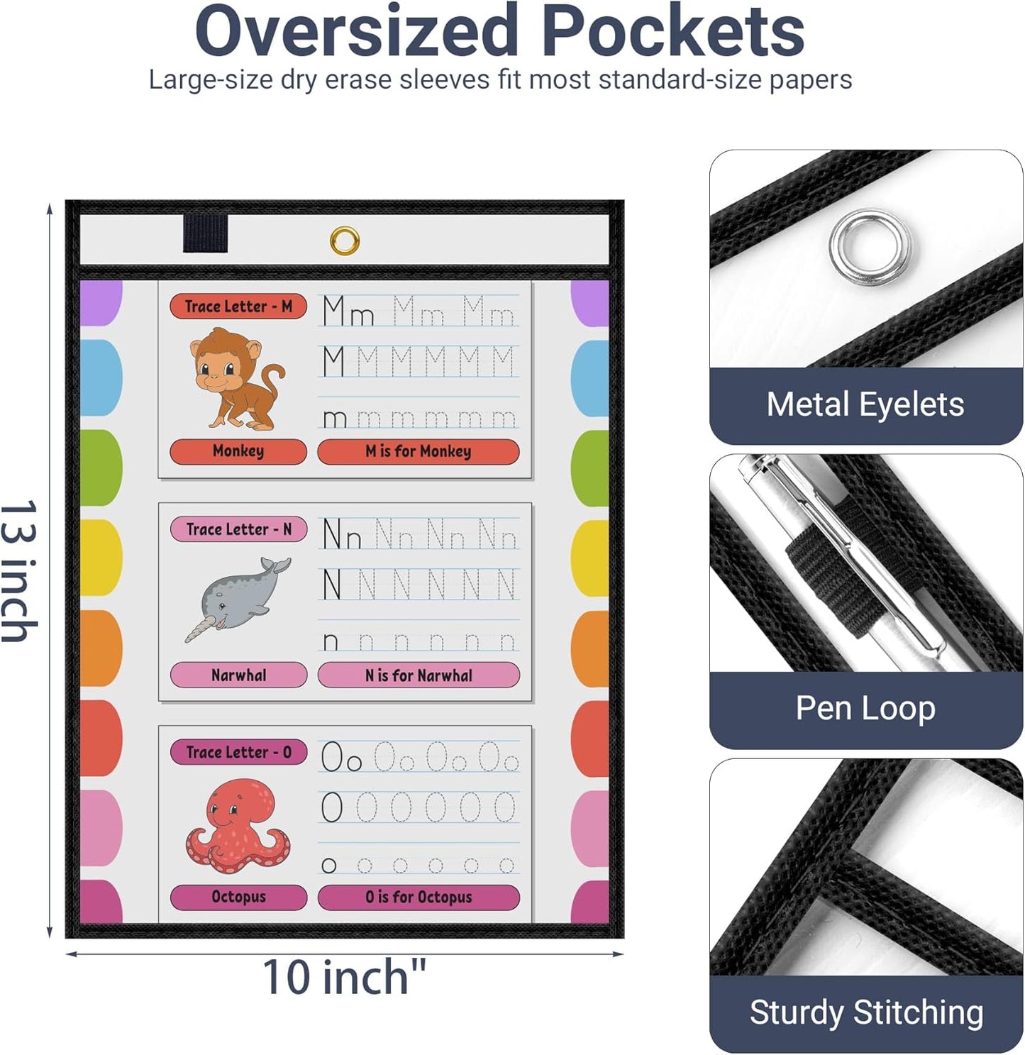 30 Pack Oversized Dry Erase Pocket Sleeves Reusable 10 x 13 Inches Black Shop Ticket Holders Clear Plastic Sleeves Sheet Protectors for Documents, Teacher Classroom & Office Supplies