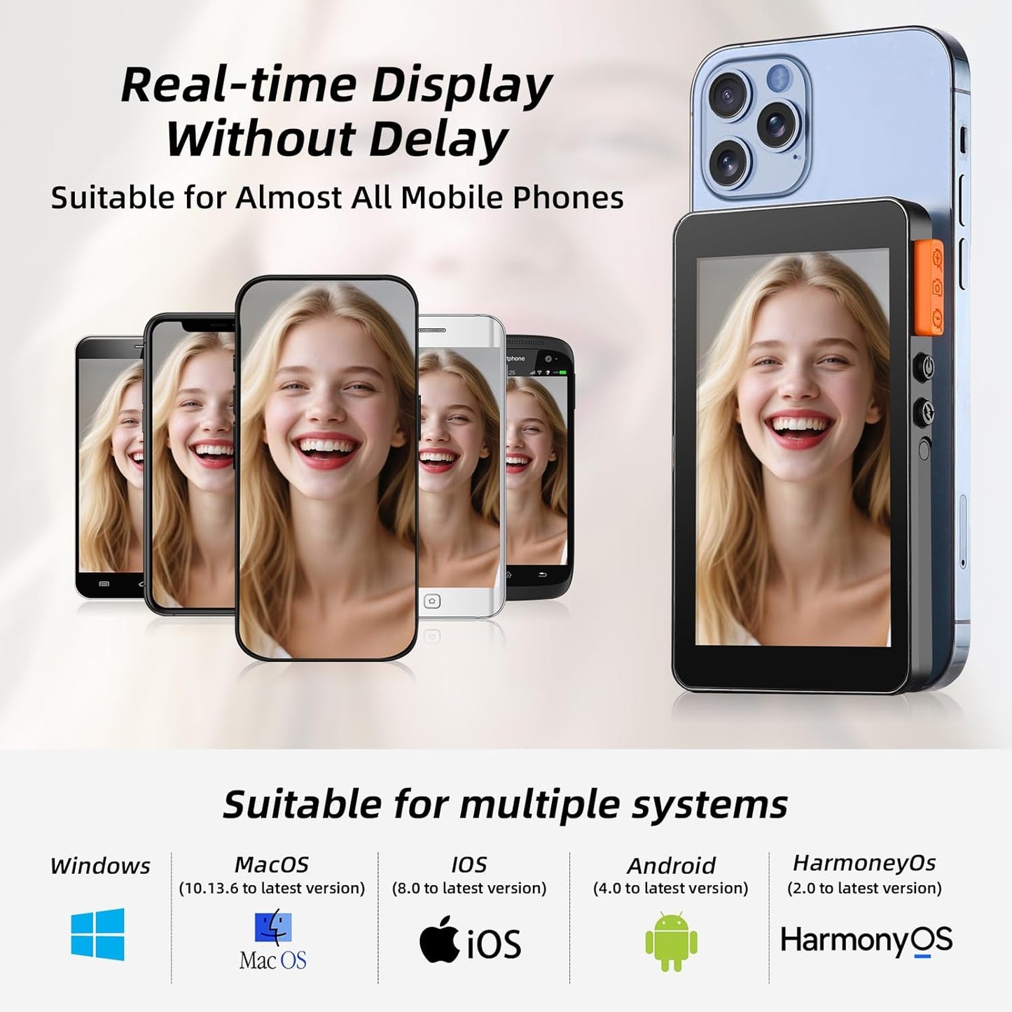 koolertron Magnetic Vlog Selfie Monitor with Speaker - No Delay Screen for iPhon/Android,for TikTok Live Streaming & YouTube, Portable Flip Camera Monitor, Compatible with Most Smartphones