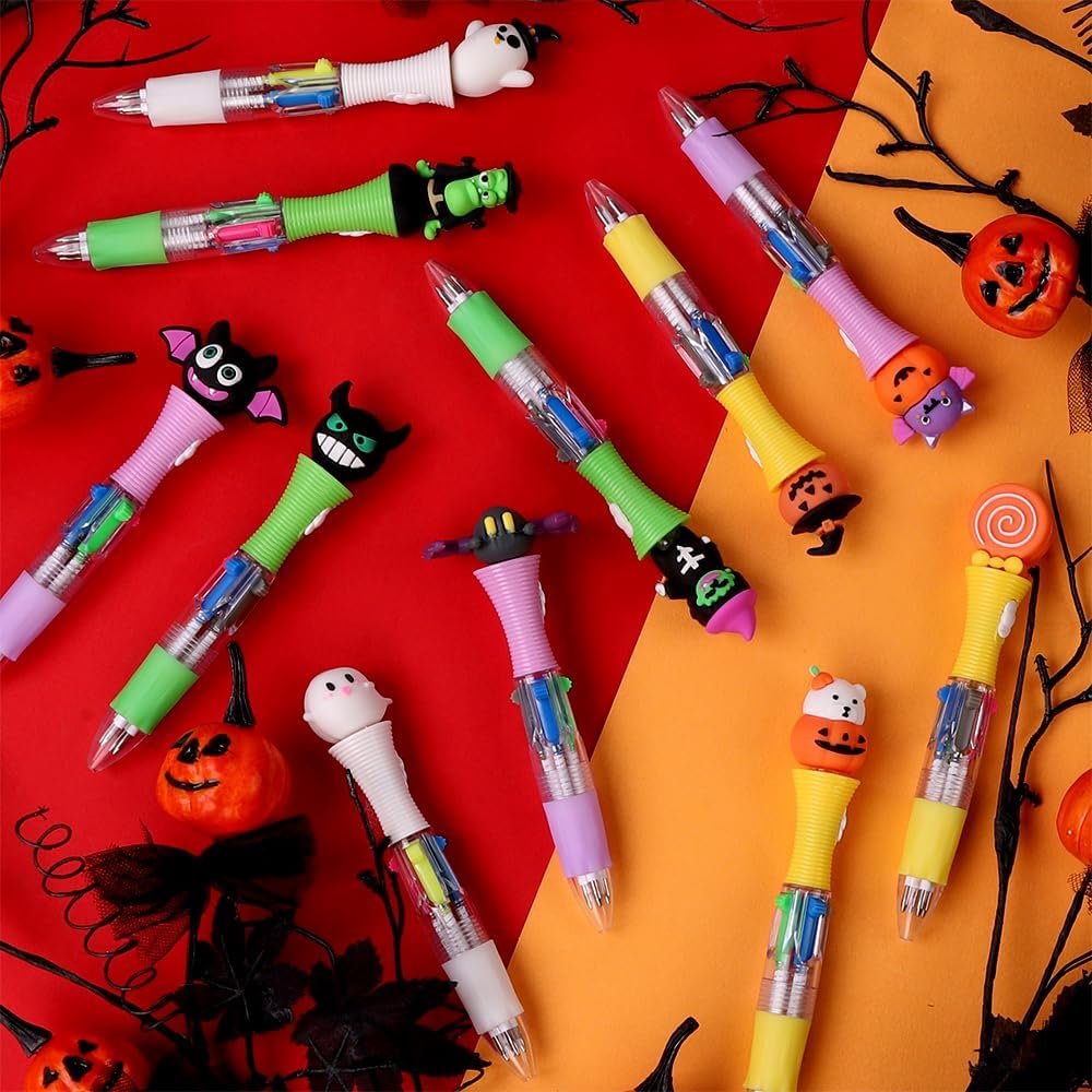 12PCS Halloween Pens,Multicolor Ballpoint Pens with Lights 4 Colors in 1 Halloween Retractable 0.7mm Multicolor Glow Writing Stationery for Holiday Party School Supplies Students Rewards