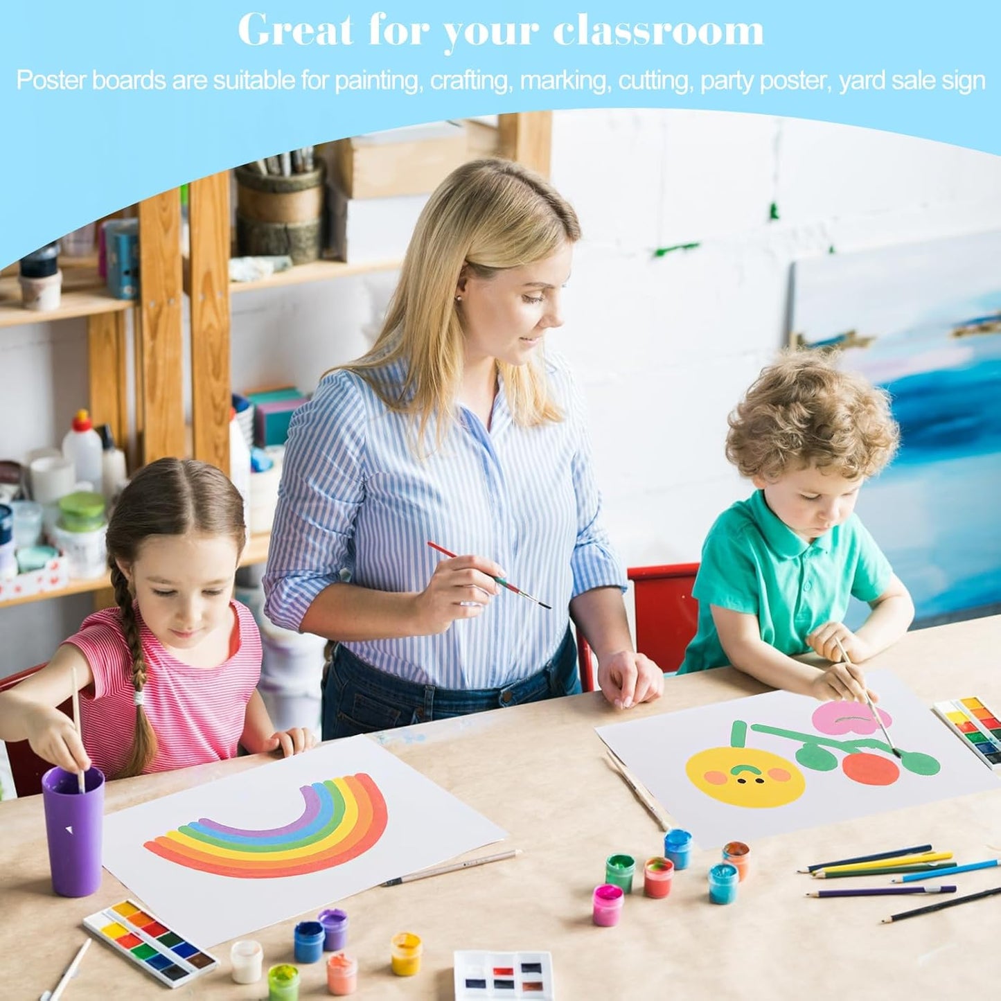 100 Pcs White Poster Board Paper 11.7 x 16.5, ROOKEA White Vision Boards Bulk Smart Posterboard Blank Graphic Display Card Paper for Drawing Artwork School Arts Crafts Classroom Projects Scrapbooking