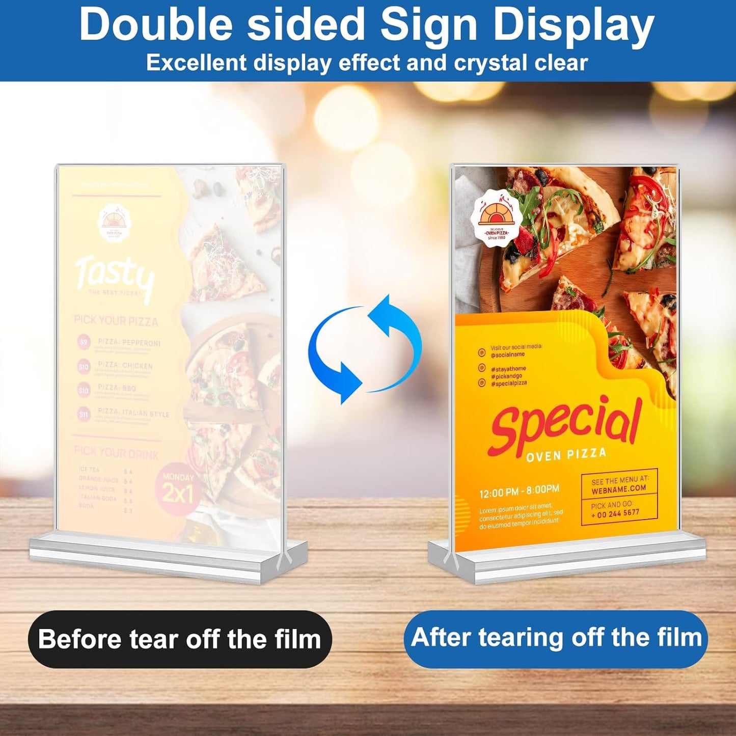 Acrylic Sign Holder 5x7,6 Pack Clear Plastic Table Display Vertical Double-Sided Desktop Display Stand Paper Holder Clear Table Sign Holder for Menu ad Frame Suitable Restaurants Meeting Office Store