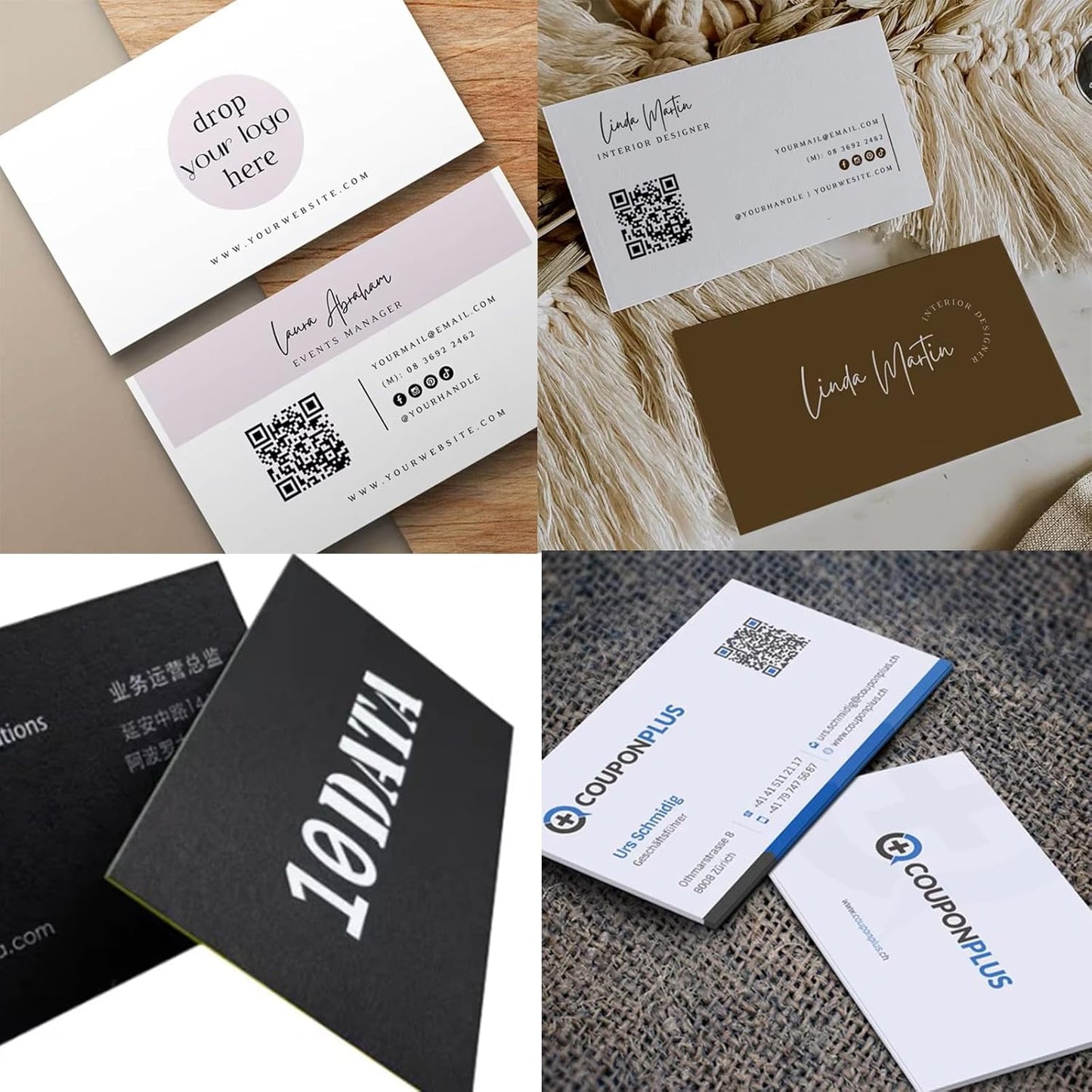 100pcs custom business cards thank you cards with logo picture 300gsm coated paper laminate two-sided printed (style 3)