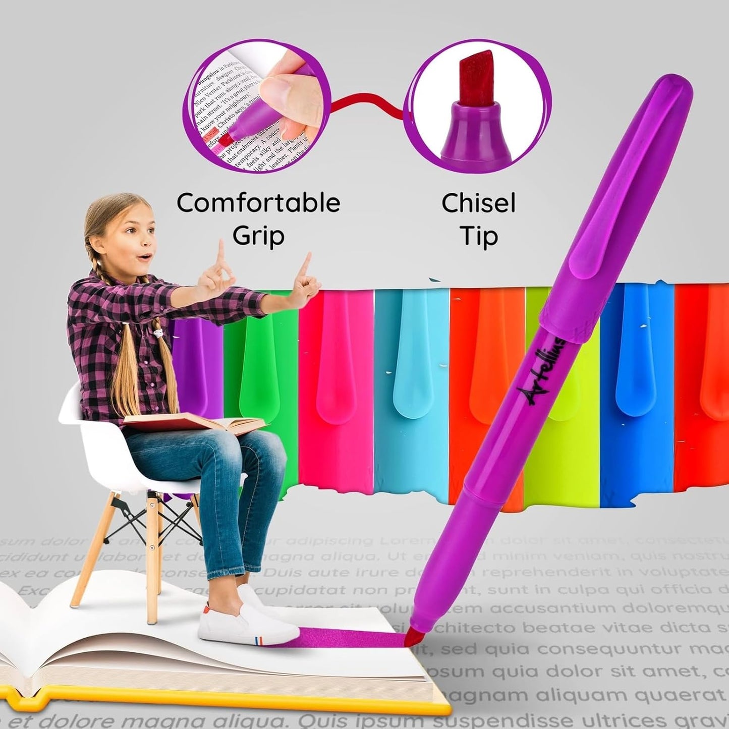 Artellius 104 Pack Vibrant Highlighters Assorted Colors Bulk Set (8 Bright Colors), Quick-Dry, Neon Pastel Chisel Tip Highlighter Set for Underlining, Highlighters Bulk Perfect for Class, Office