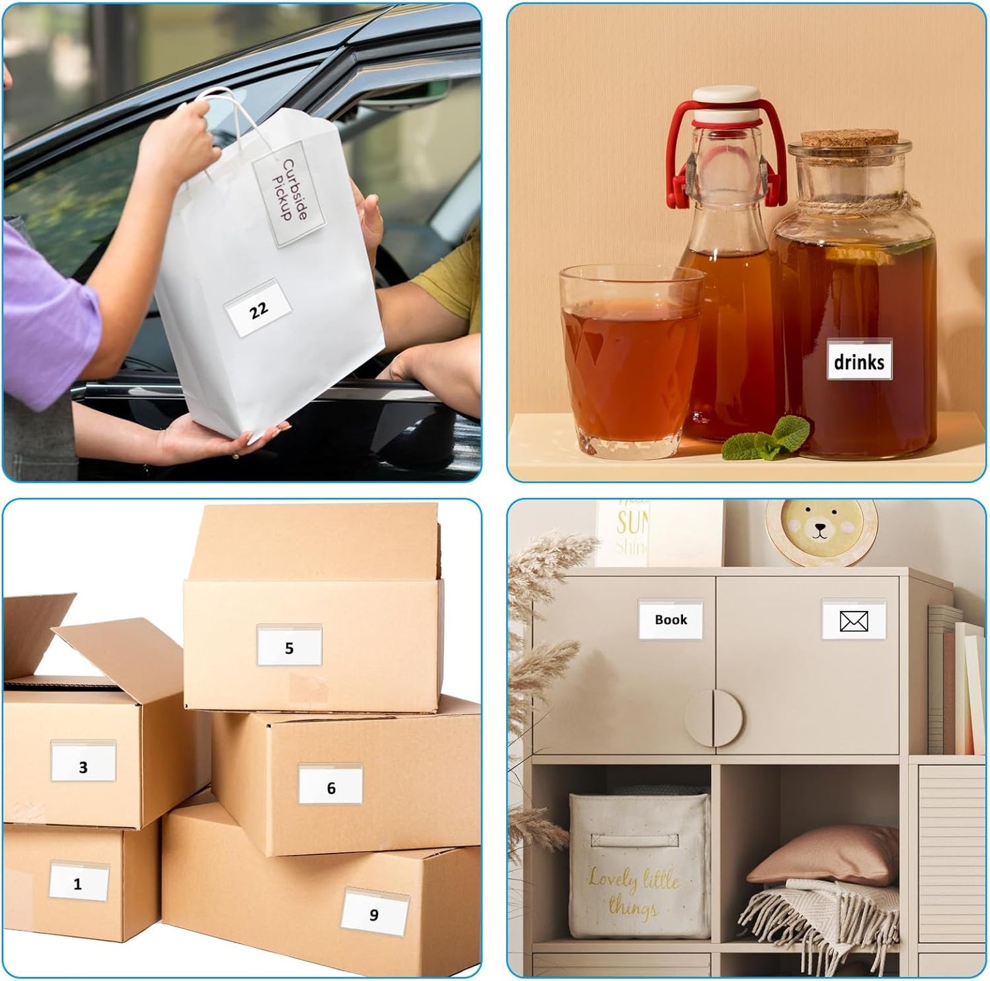 50 Pack Clear Adhesive Pockets Self Adhesive Index Card Pockets with Top Open Plastic Label Holders for Storage Bins Waterproof Business Card Sleeve Label Pockets for Planners Index Cards(3.93x2.36In)