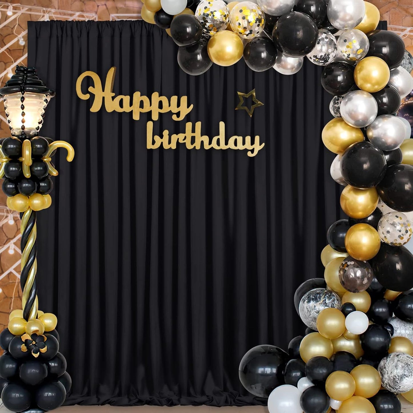 Black Backdrop Curtains 2 Panels 5ft x 10ft Polyester Photo Backdrop Drapes for Wedding Party Stage Birthday Decorations