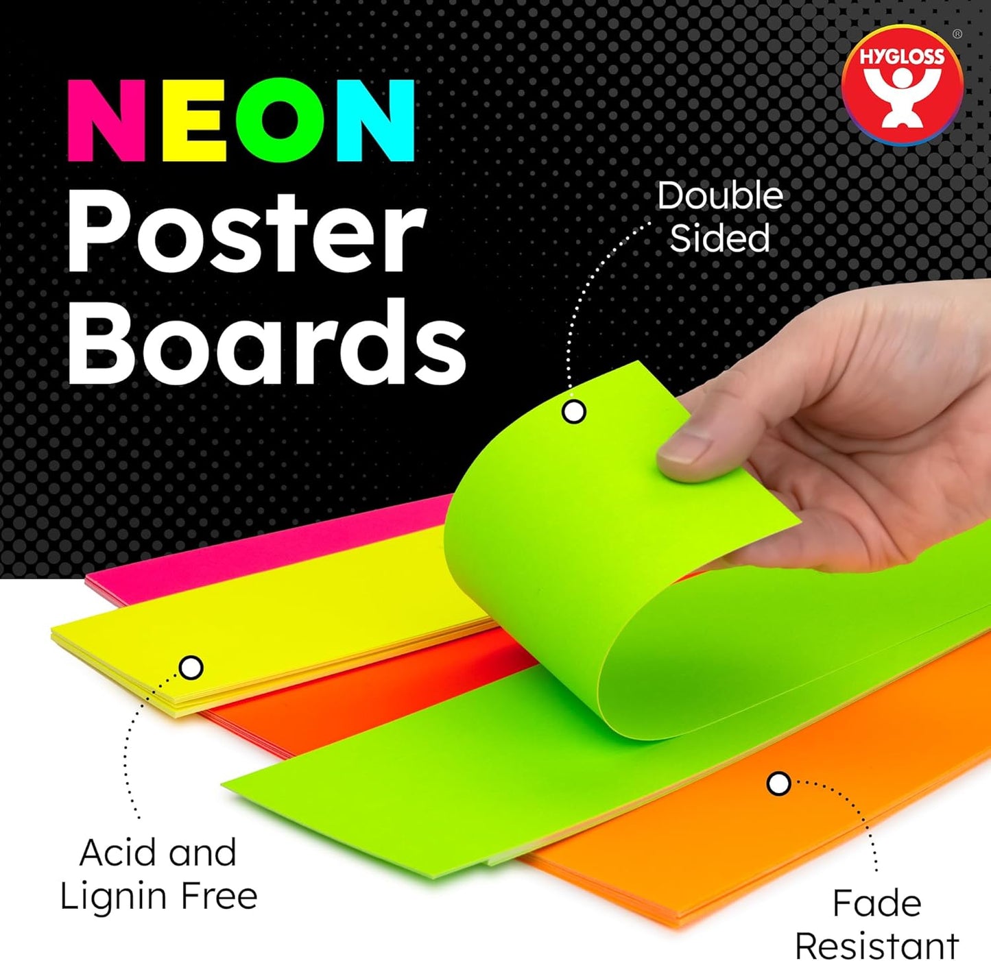 Hygloss Small Poster Board 4x11 - 50 Neon Yellow Single Color Poster Boards Bulk Pack - 10 Pt. Thickness Colored Poster Board Paper for Projects, Flash Cards, Signs - Posterboard Multipack 4" x 11"