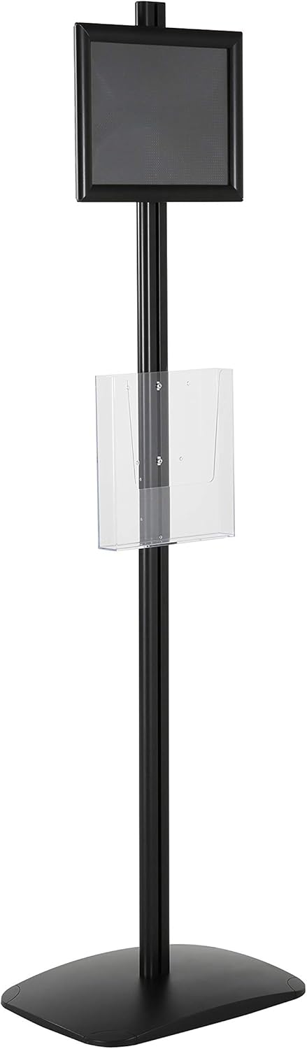M&T Displays Free Standing Aluminum Display Stand Double Sided Document Brochure Sign Holder Front Loading Portrait Landscape Black Snap Frame 1x(8.5x11) and Clear Acrylic Pocket 1x(8.5x11) Inch