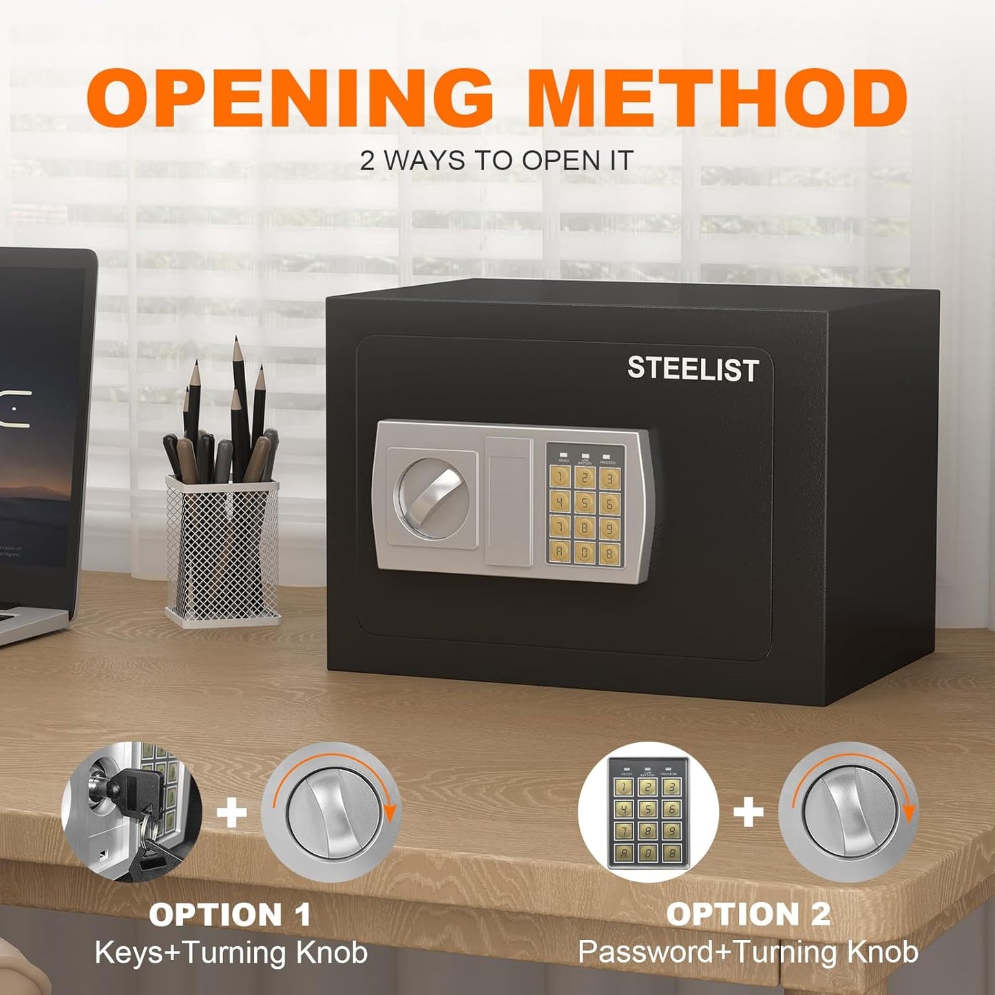 0.8 Cubic Fireproof Waterproof Safe, Security Digital Box with Removable Shelf, Cash Box for Home, Fireproof Safe for Documents, Jewelry, Gun, Valuables, Safety Box, Black