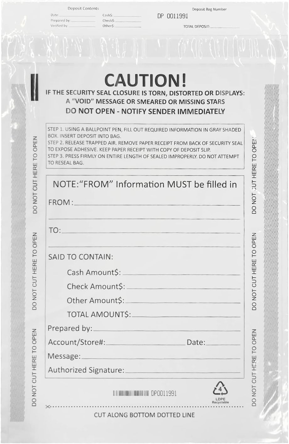 12 x 16 Inch Deposit Bags Security Pocket Bank Deposit Envelopes (White, 100 Pack)