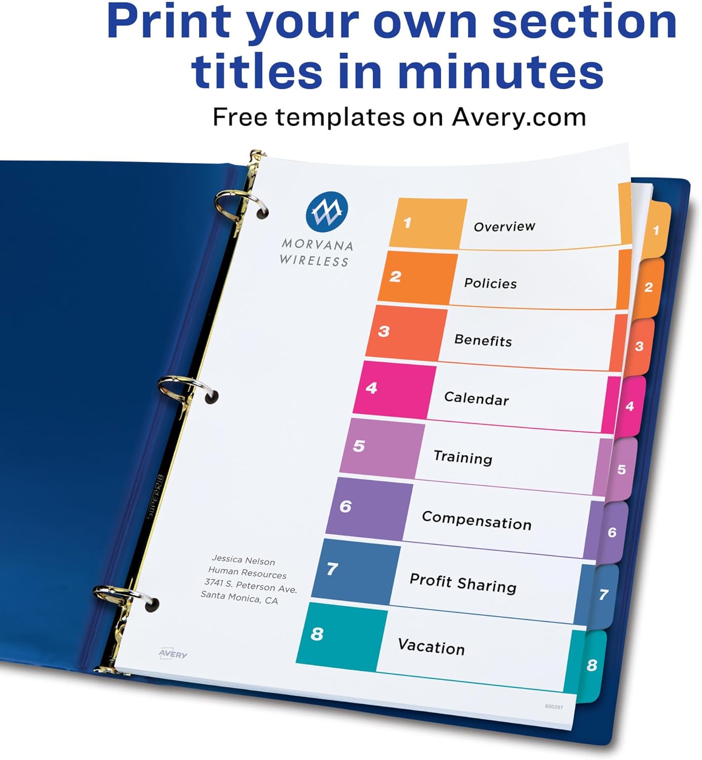Avery Dividers for 3 Ring Binders, 8 Tabs per Set, Customizable Table of Contents, Multicolor Tabs, Great for Organizing Reports, Projects, and More (11133)
