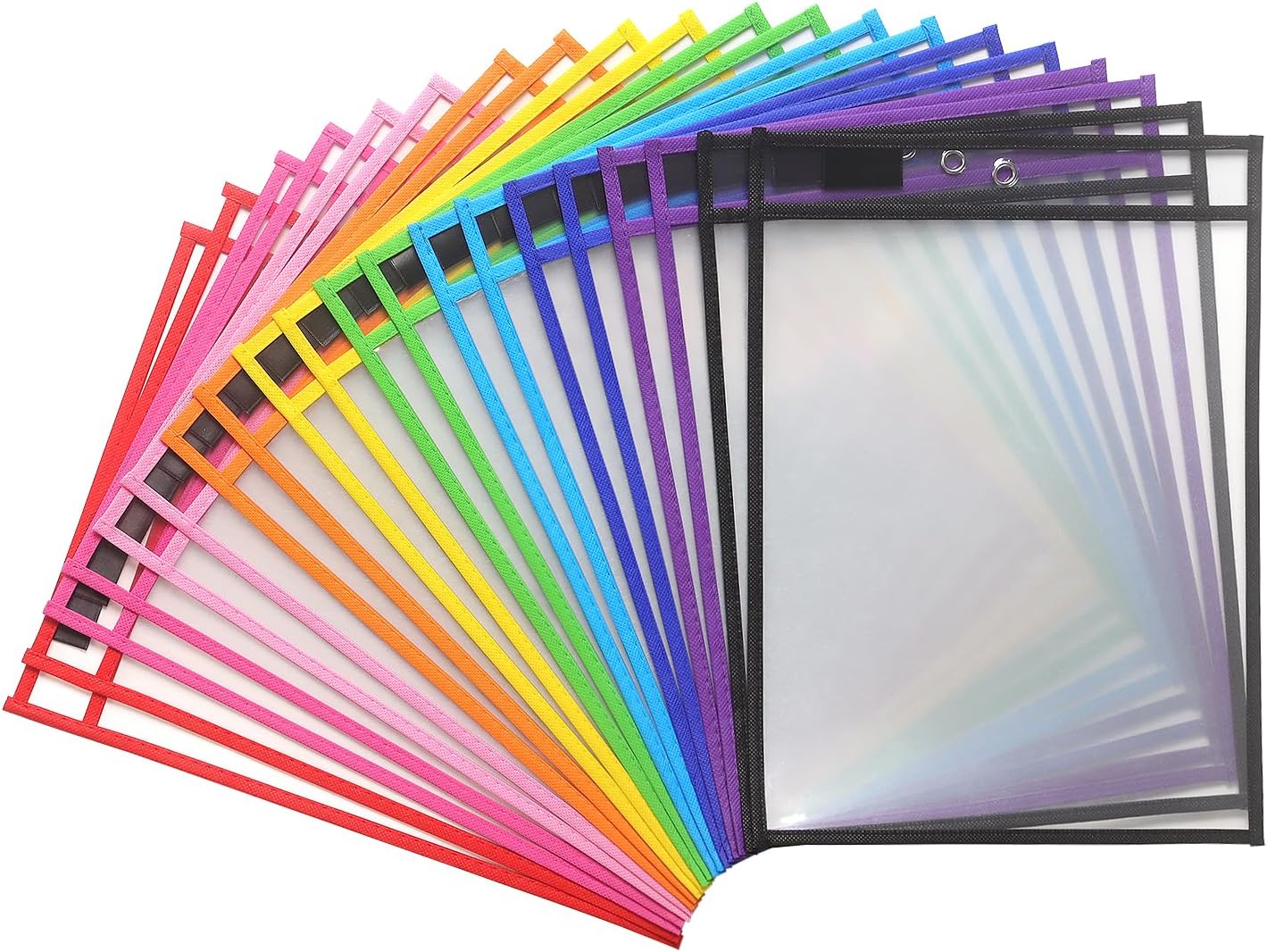 20 Pack Dry Erase Pockets with Rings, 10 x 14 Inch Ticket Holders Clear Plastic Sleeves Sheet Protectors for Teacher Classroom Sleeves, 10 Assorted Colors
