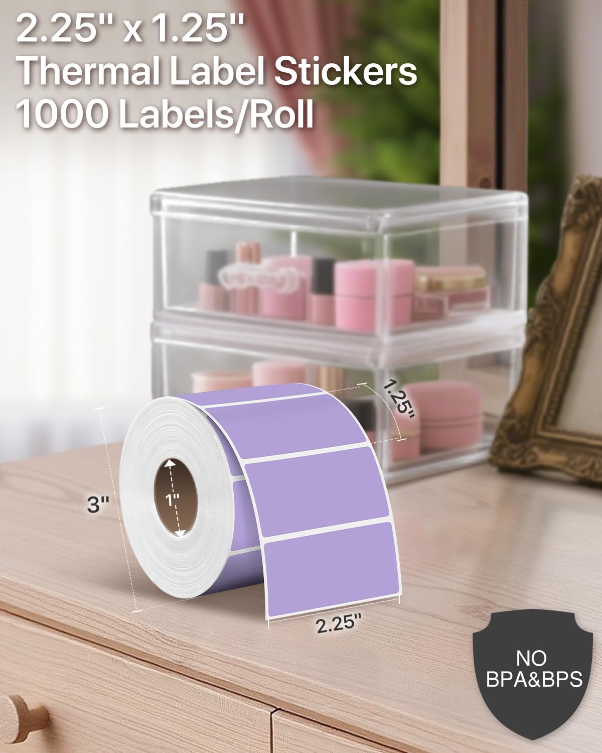iEager 2.25x1.25 Inch Thermal Labels, Purple Durable Thermal Printer Stickers, Self-Adhesive Rectangle Shipping Label Printer Sticker for Barcode, Name, Address, 1000 Labels/Roll