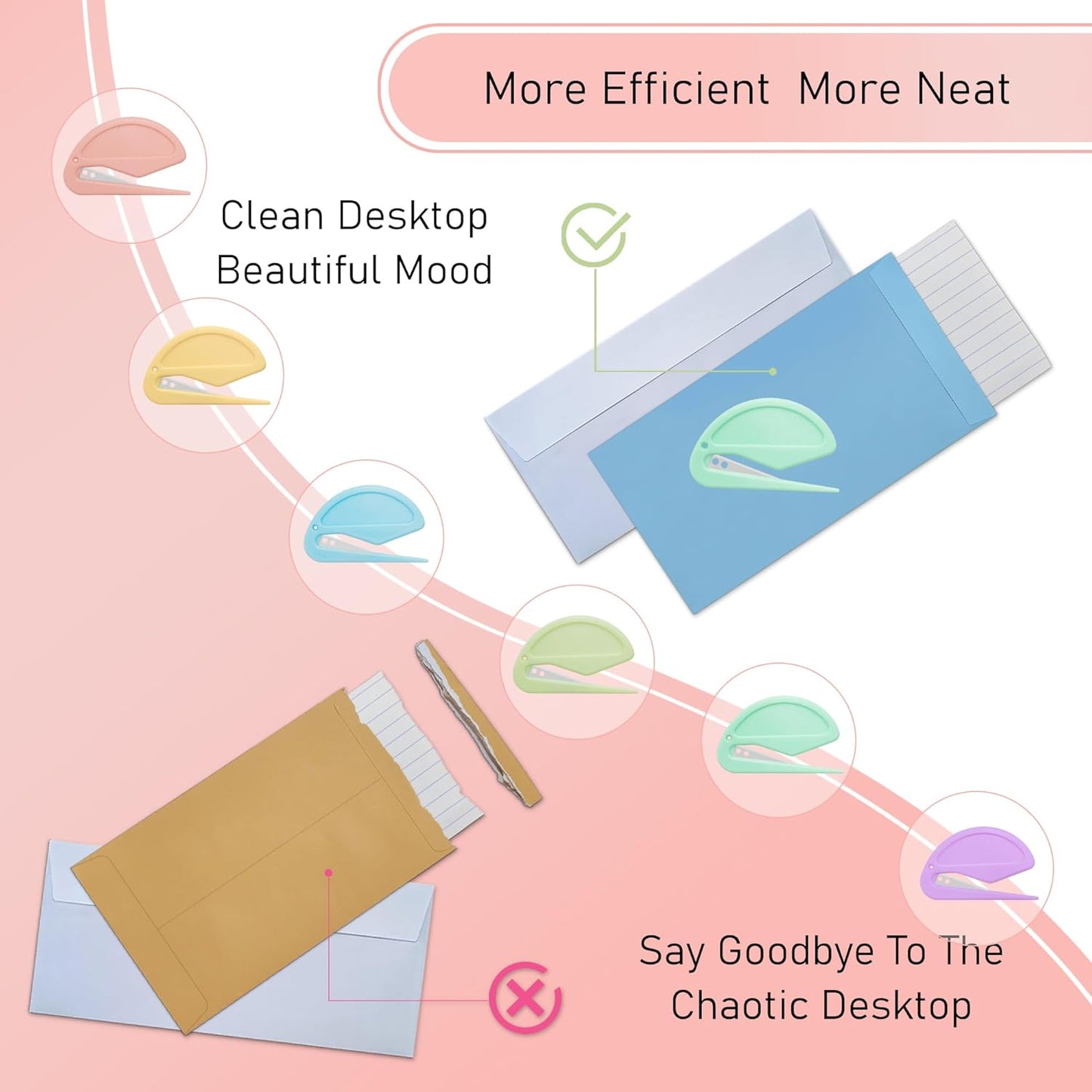 6 Pack Macarons Envelope Opener - Letter Opener Envelope Slitter with Safety Concealed Sharp Blade for Women,Men,Office Worker,Graduate Students.Mail Opener for Home,Office,Postal