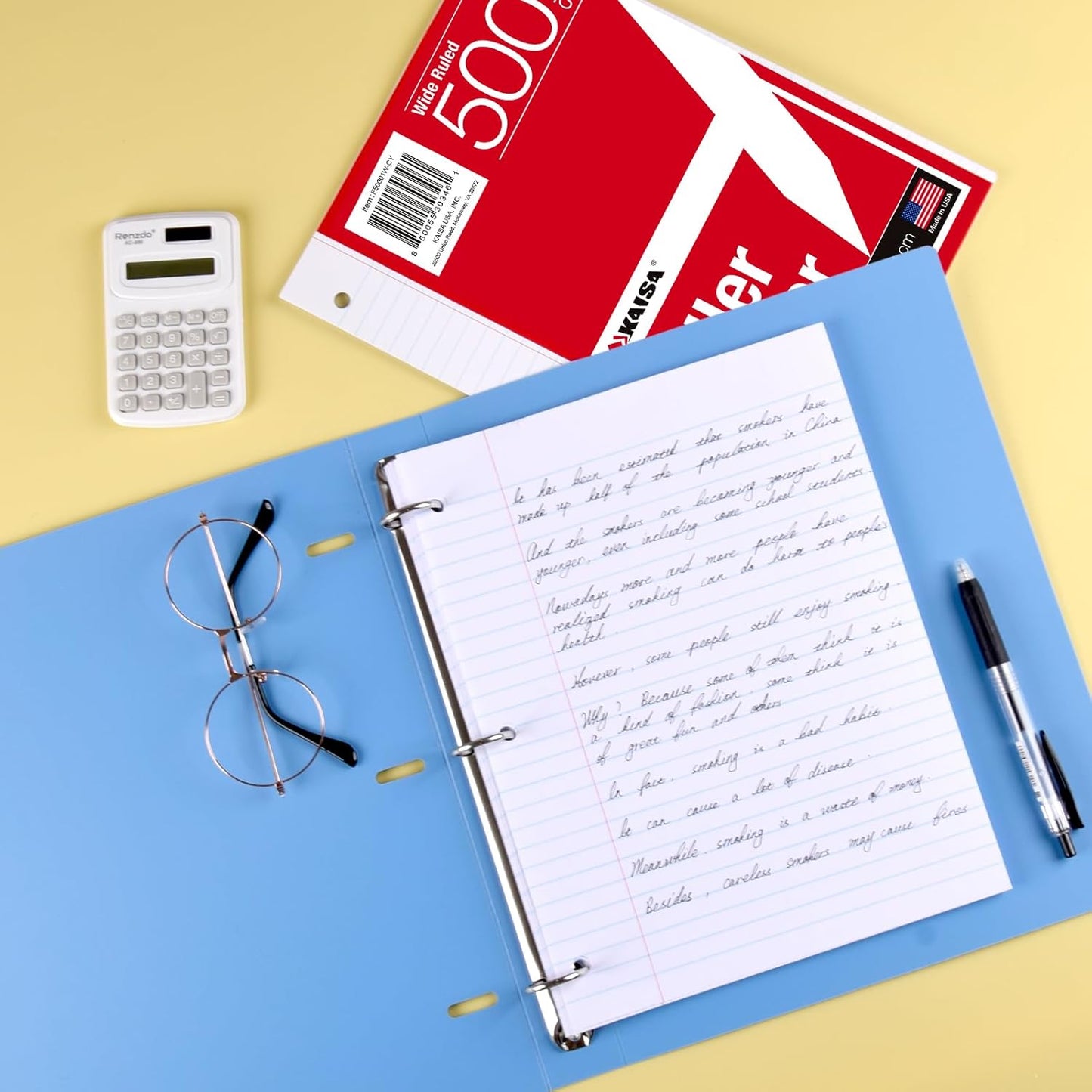 Kaisa Notebook Paper - 24 Pack, 8x10.5, Wide Ruled, 3-Ring Binder, 125 Sheets/Pack, 3-Hole Punch