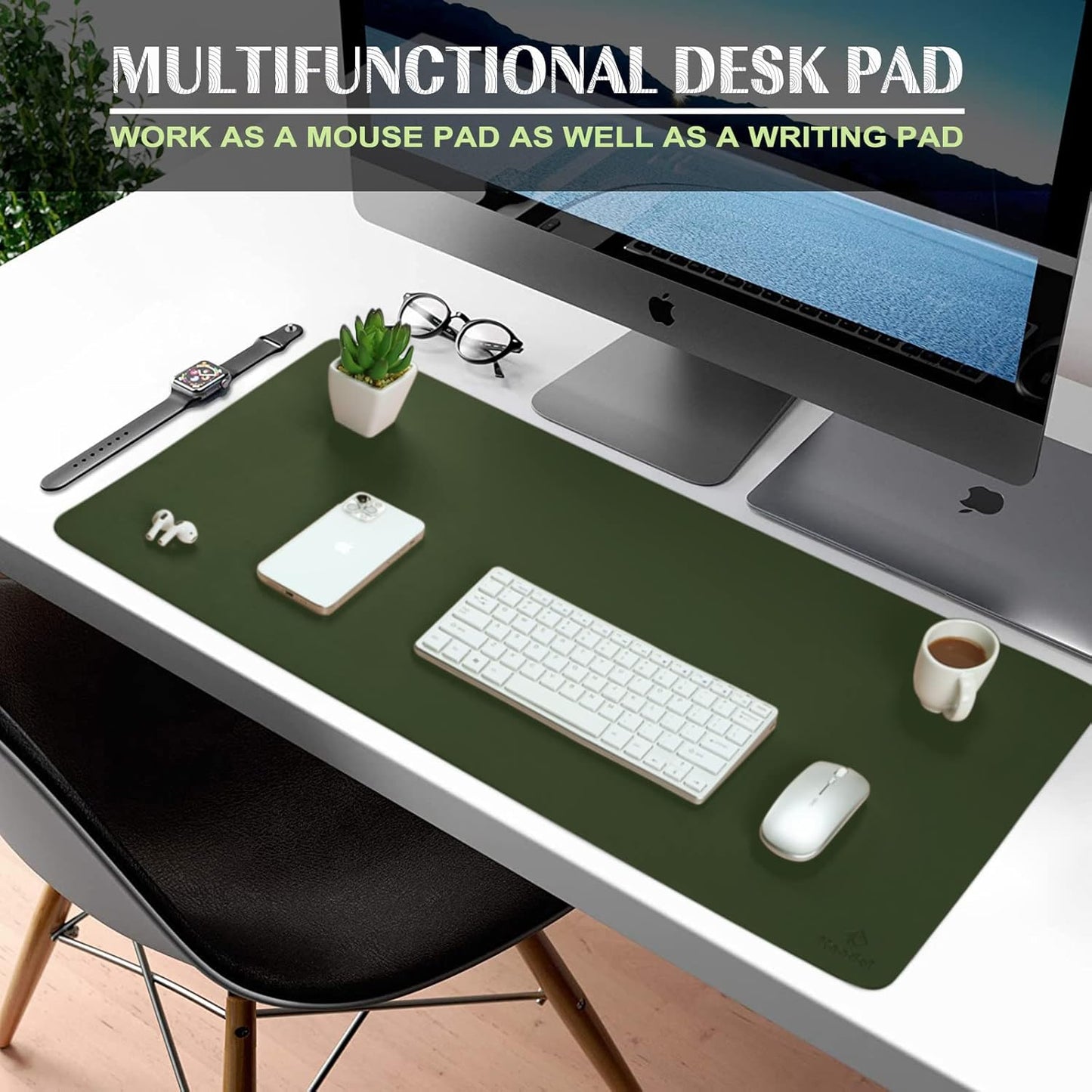 K KNODEL Small Office Leather Desk Mat, Mouse and Keyboard Pad, Computer and Laptop Mat, Desktop Protector and Cover, Writing Pad and Blotter (23.6"x13.8", Dark Green)