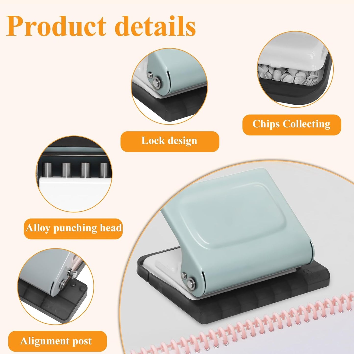 10 Hole Punch Binding Machine for Planners with 10 Multi-Color Binder Rings, 30 Holes on A4, 20 Holes on A5, 26 Holes on B5, 10 Sheet Capacity (Pale Blue)