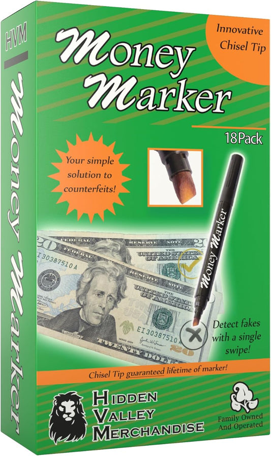HVM Counterfeit Money Detector Pen (18 Counterfeit Pens) - Money Marker Bill Detector Pen with Upgraded Chisel Tip - Detect Fake Bills, Universal False Currency Checker Pack