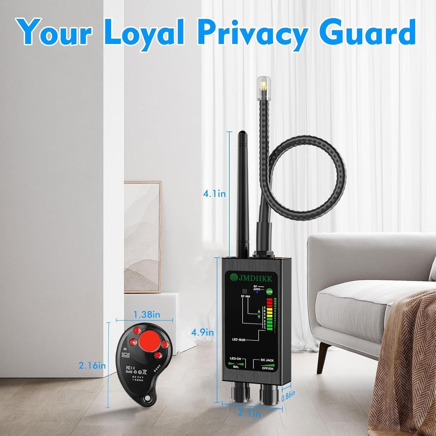 JMDHKK M8000 Hidden Camera Detector, Bug Detector,Camera Finder, Signal Detector for Hotels, Travels, Vehicles, Offices, Public Fitting Rooms (Black)