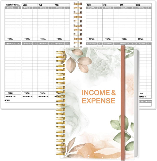 Heveboik Income & Expense Log Book - A5 Income and Expense Tracker for Small Business, Accounting Bookkeeping Tracking for Woman and Man, 5.8" x 8.3", Rose Leaf