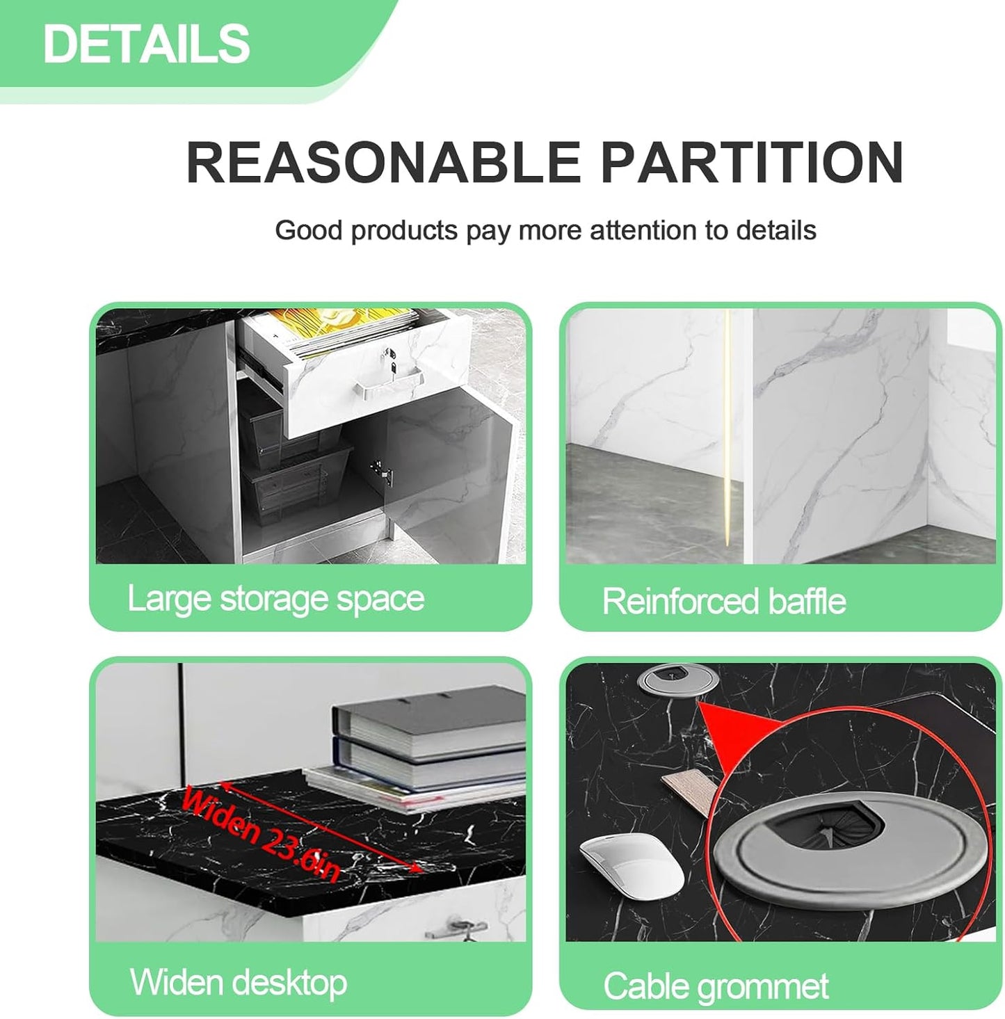 Modern Reception Desk with Counter and Drawer Office Front Desk with Cabinet Wooden Commercial Reception Table Checkout Counter for Retail Salon Lobby White and Black Left 63inch/160cm