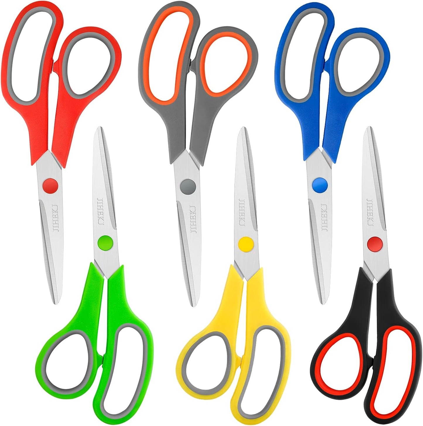 8" Scissors Bulk 6-Pack, All Purpose Scissors Stainless Steel Sharp for Office Home General Use Craft Supplies, High/Middle School Classroom Class Older Kids Scissor Set, Right/Left Handed