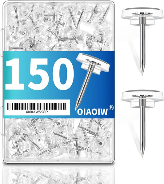 150 PCS Clear Push Pins Tacks Count in Reusable Box for Bulletin Boards and Wall Displays Heavy Duty Plastic Head