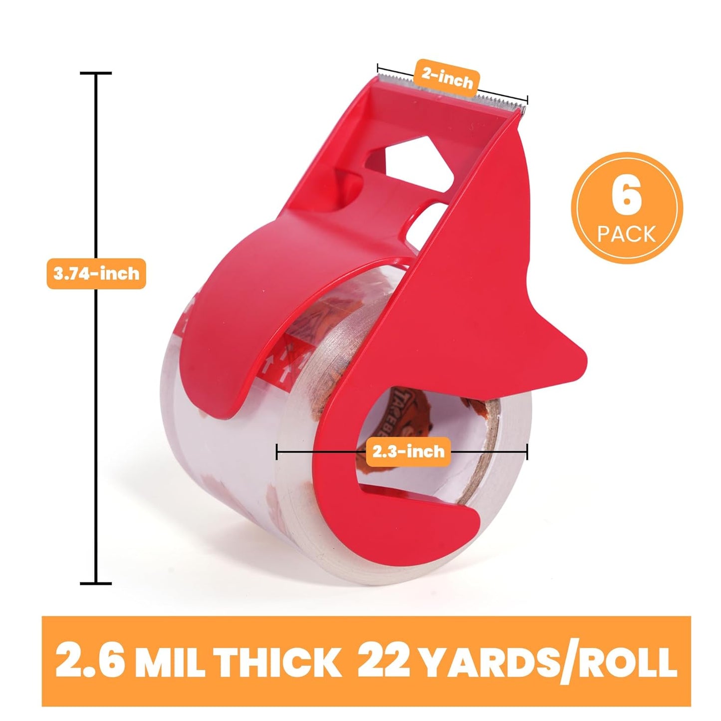 1.5" Core Packing Tape Refills No Noise 2.6mil Thick, 1.88" x 22yd Super Clear Packaging Tape for Book Binding, Carton Sealing, Moving, Shipping, 6Rolls