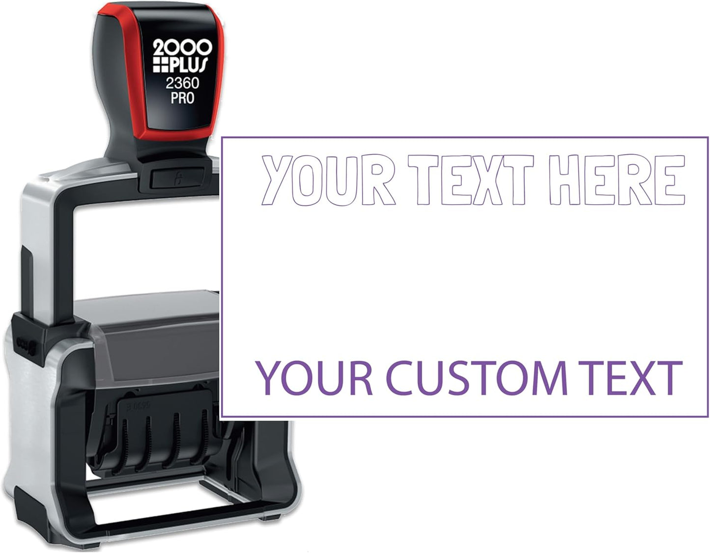 Heavy Duty Date Stamp with 2-Line Custom Text, 2000 Plus 2360 Self Inking Stamp - Choice of Ink Color (Black)