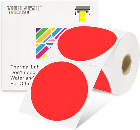 3 X 3 Inch Color Coding Dot Labels Circle Thermal Printable Waterproof 500 Pcs Round Stickers Adhesive Writable for Office, Home, Garage, DIY Sticker, Barcodes, Name Tag, Fluorescent Red