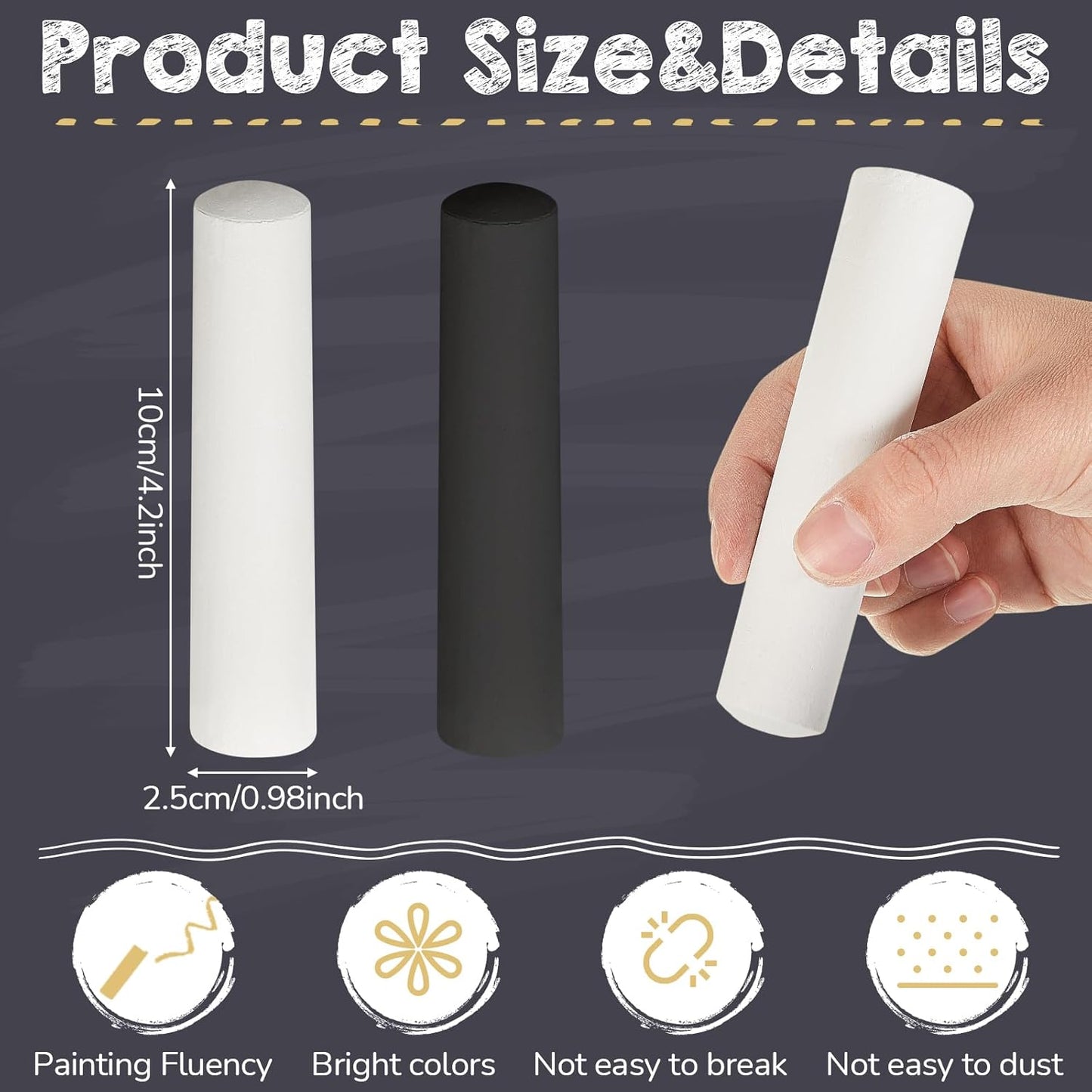 100 Pcs Sidewalk Chalk for Kids Jumbo Black White Washable Non Toxic Chalk for Classroom Outdoor Fun Creativity Art Play Painting on Chalkboard Playground Blackboard Easter Party