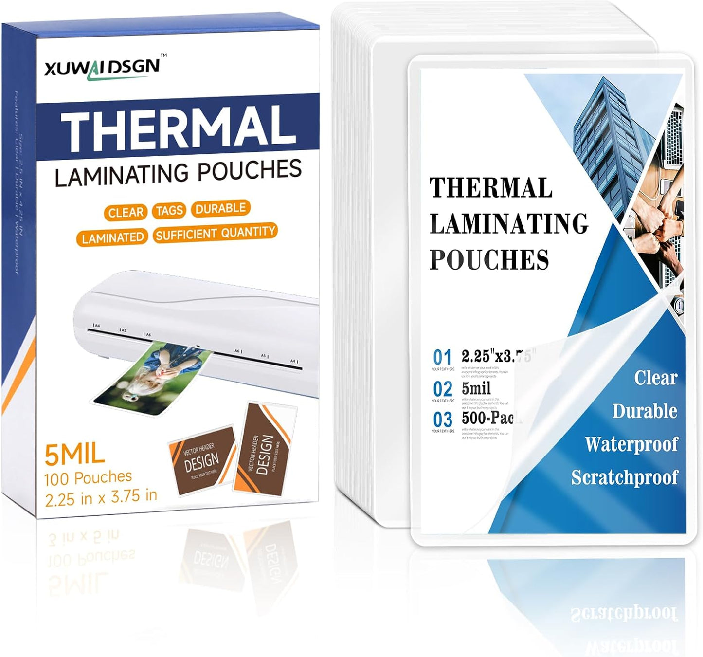 500 Pack 5mil 2.25“x3.75" Thermal Laminating Pouches Badge Laminate Pouches Clear Laminated Luggage Tags Printable Laminator Pouches for Business Permits Cards (500, 2.25"x3.75"-5mil)