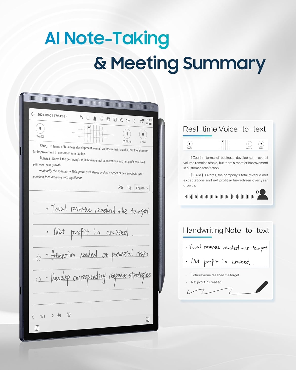 AINOTE Air 2 Bundle – 8.2" E Ink AI Note-taking Tablet with Stylus, 4096 Pressure Levels, Digital Notebook with Voice-to-Text Transcription, Multi-languages Support, Ideal for Meetings & Study