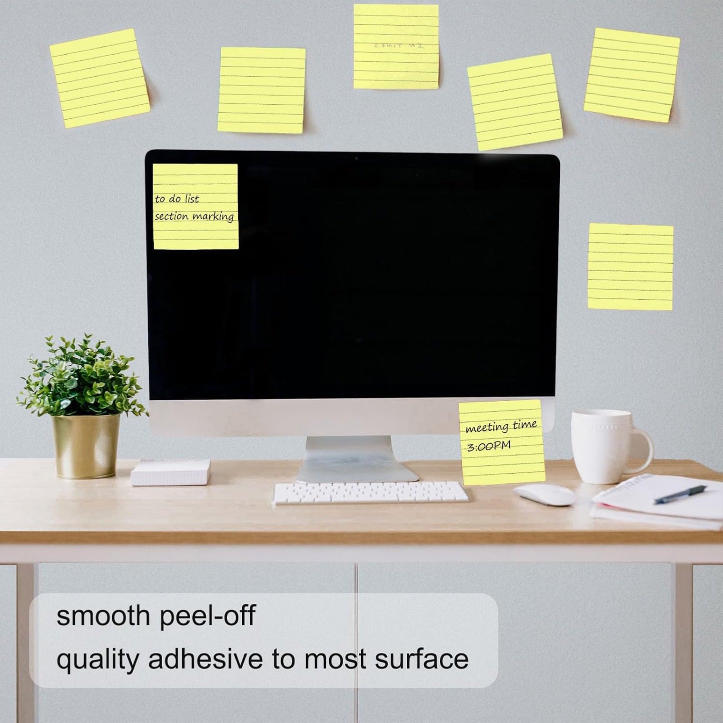 48 Pack 3840 Sheets Lined Sticky Notes 3X3 in Ruled Self Sticky Note Pads 80 Sheets/pad Colorful Sticky Notes with Lines Post Notes for Office, Home, School, Meeting