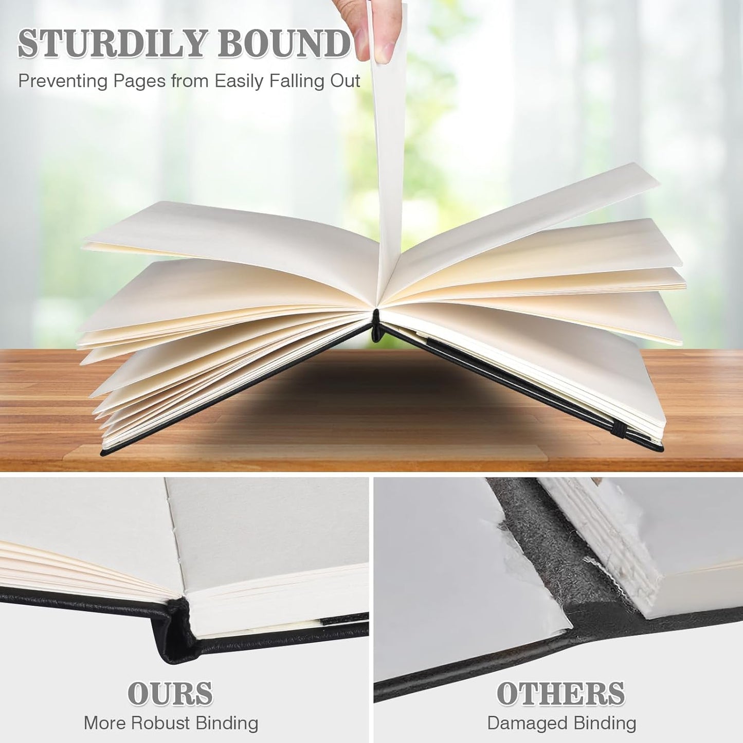 Blank Journal Notebook, 3 Pack A5 Sketch Book, Hardcvoer Sketchbook for Drawing with 100GSM Thick Paper, Leather Journal for Writing, Unlined Journal for Women, Men, School, 160 Pages, 5.7" x 8.4"