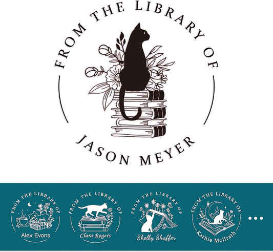 Book Embosser Personalized Cat Collection – 20 Cute Cat Designs for Book Lovers, Custom Book Stamp Personalized Gift for Readers