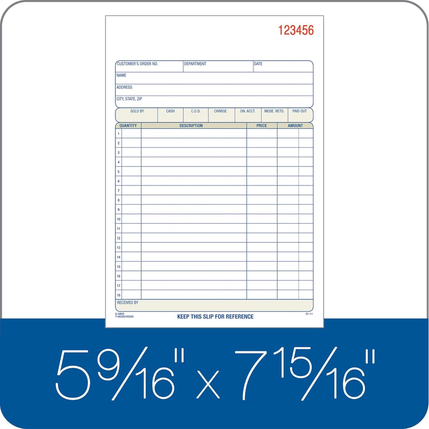Adams Sales Order Book, 3-Part Carbonless, White/Canary/Pink, 5-9/16" x 8-7/16", 50 Sets (TC5805) (Pack of 2)