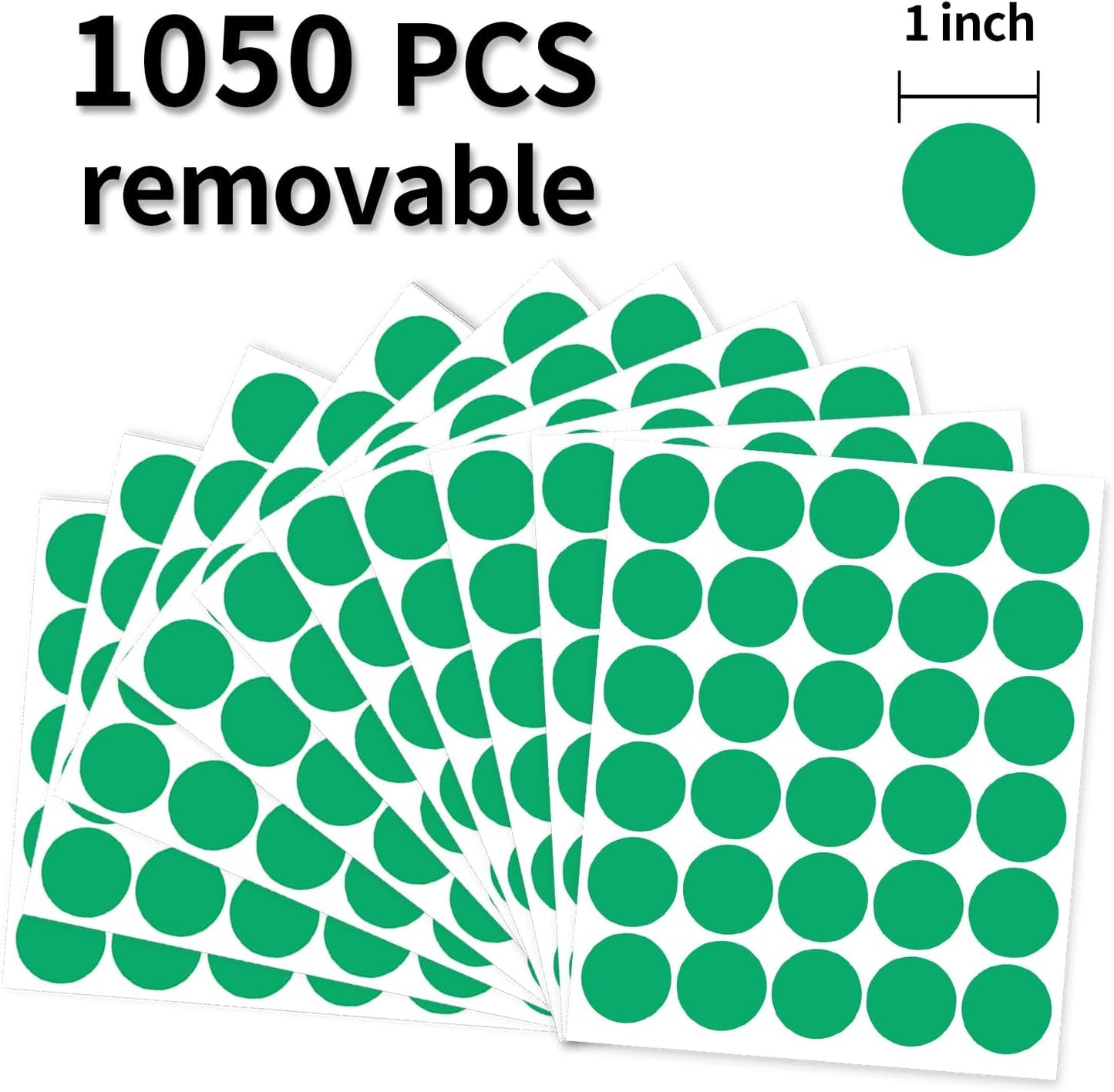 1 Inch Round Label Removable Color Code Dot Stickers,Garage Sale Sticker Price Tags Blank Yard Sale Circle Dot Stickers Writable Not Blurry (1050 Pack,Green)