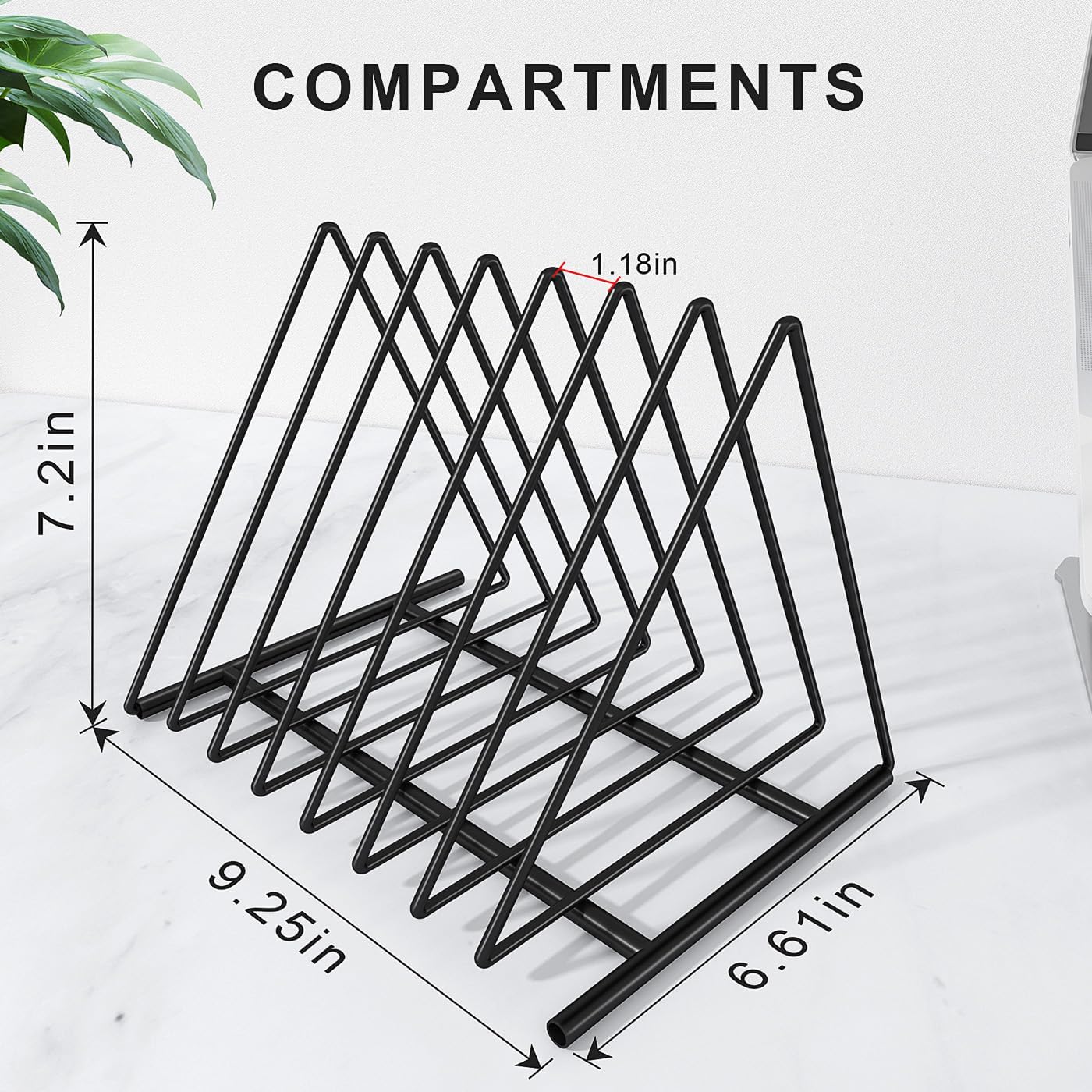 2 Pack Triangle Desk File Organizer, 7 Slots Metal File Sorter Magazine Holder Document Rack,Desktop Bookshelf Organizer for Office Home School,Black