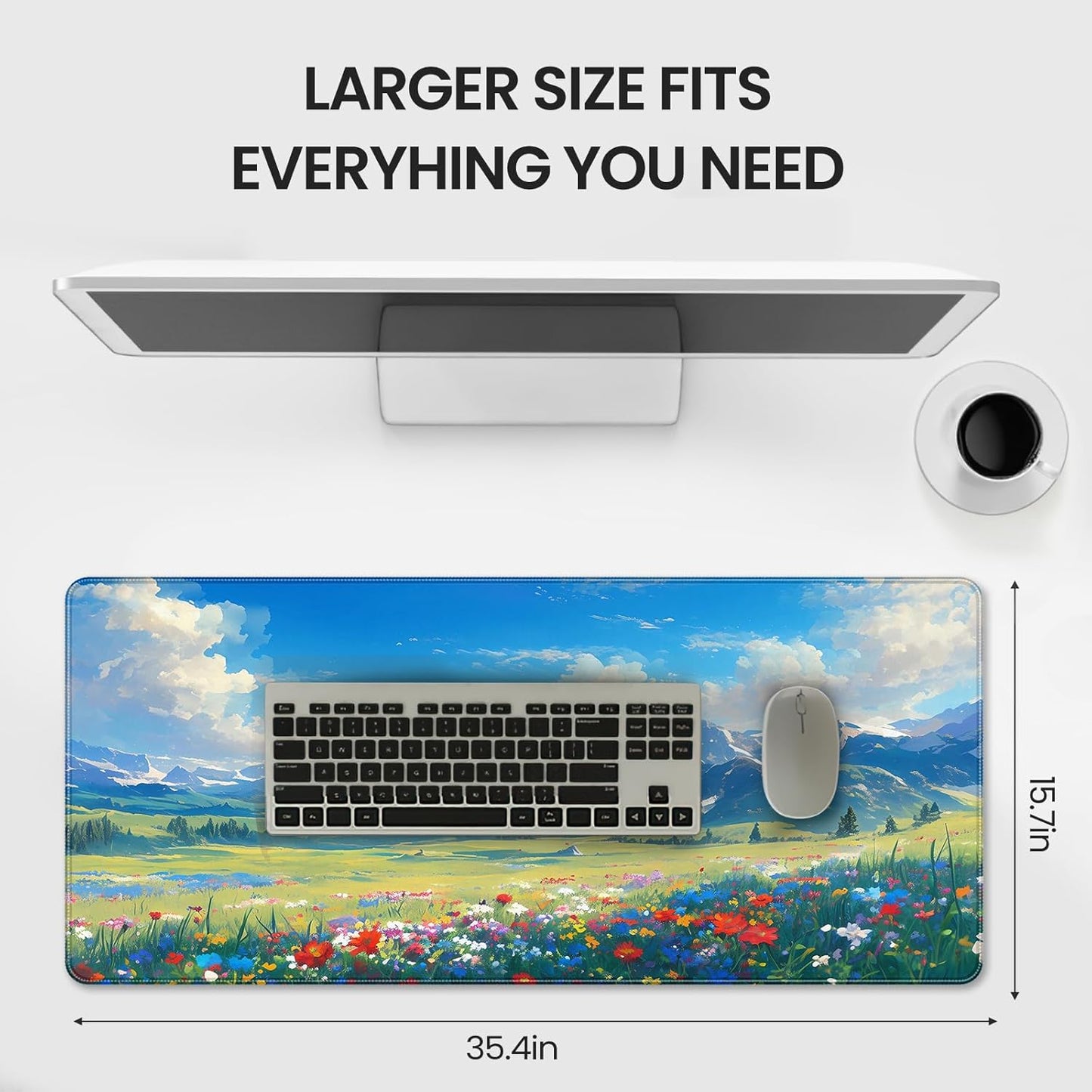 35.4 x 15.7 inches, Large Desktop Mouse pad, Keyboard and Mouse Pads for Work and Home Computers, and Large Laptop Mouse mat，Prairie and Flowers