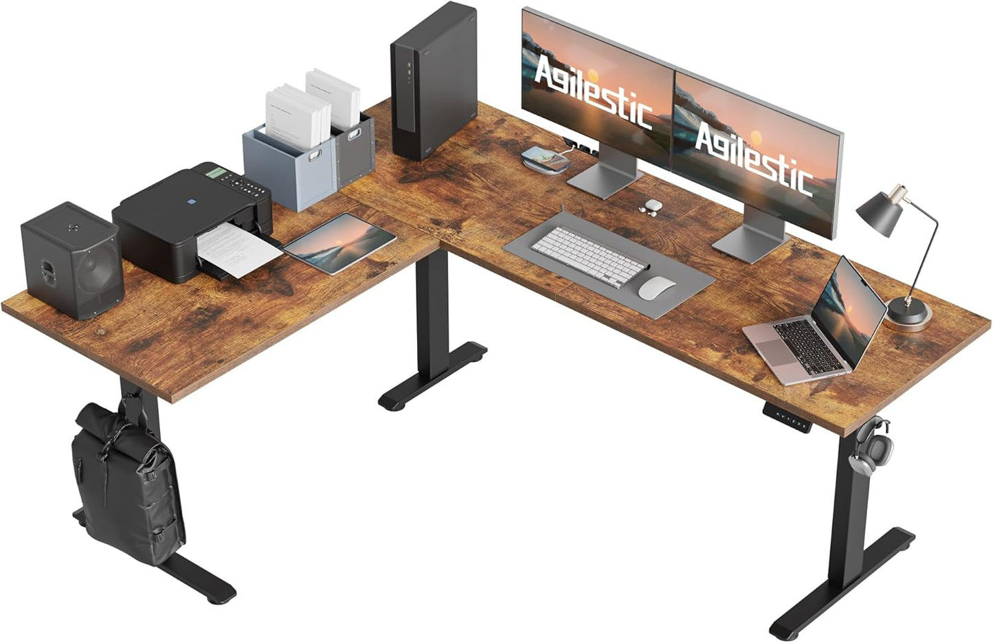 Agilestic Triple Motors 73" x 60" L Shaped Standing Desk, Electric Standing Desk Adjustable Height, Extra Large Desktop Corner Table for Home Office, Gaming Workstation, Splice Board, Rustic Brown