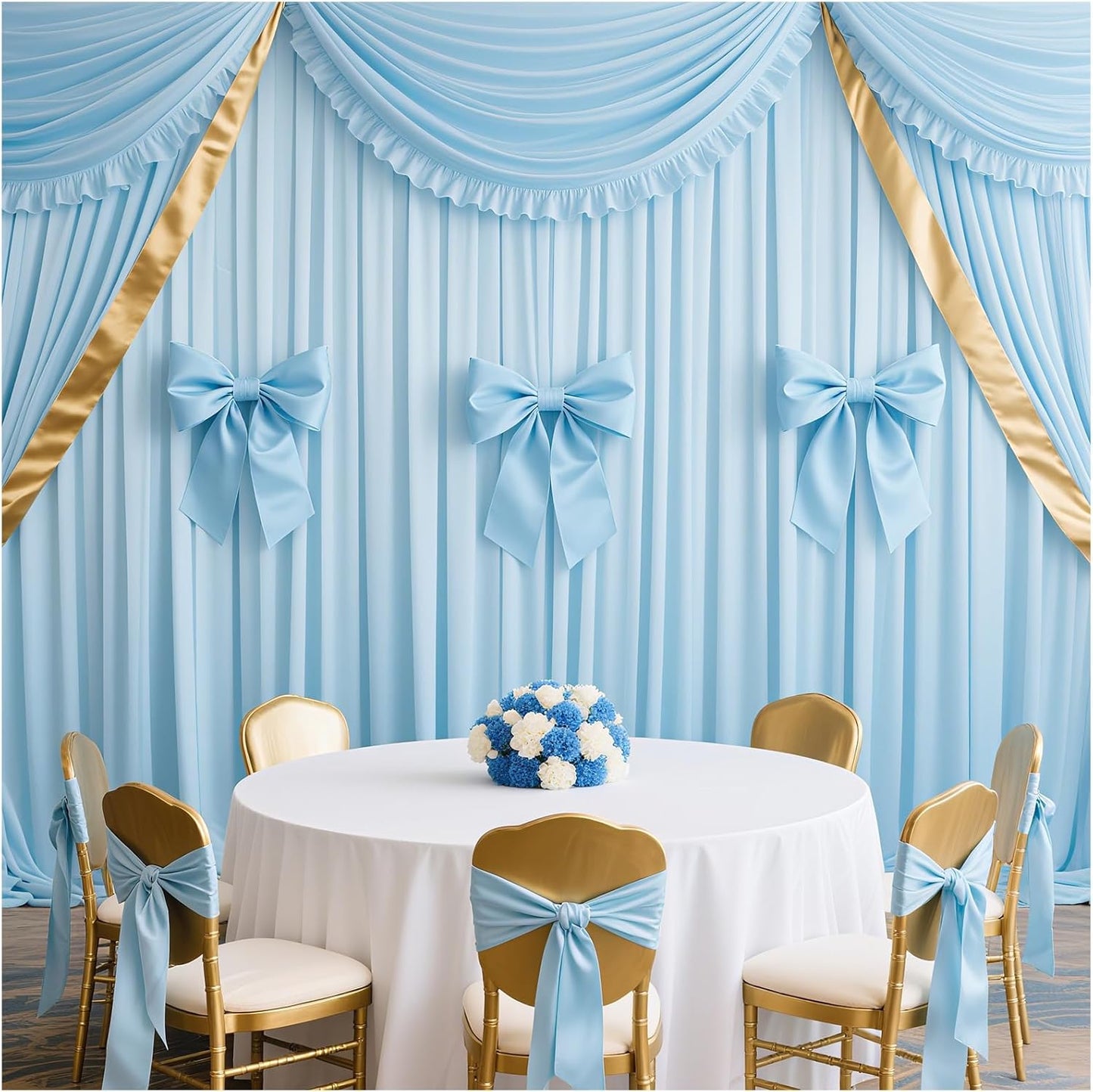Baby Blue Backdrop Curtains: 4 Panels 5ft x 10ft Polyester Photography Backdrop Drapes - Baby Shower Birthday Party Background
