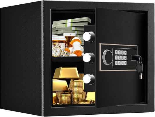 1.5 Cub Fireproof Safe for HOME USE, Anti-Theft Digital Security Safety Box with Electronic Keypad, Spare Keys and Removable Shelf, Home Safe Box Fireproof Waterproof for Money Medicine Document