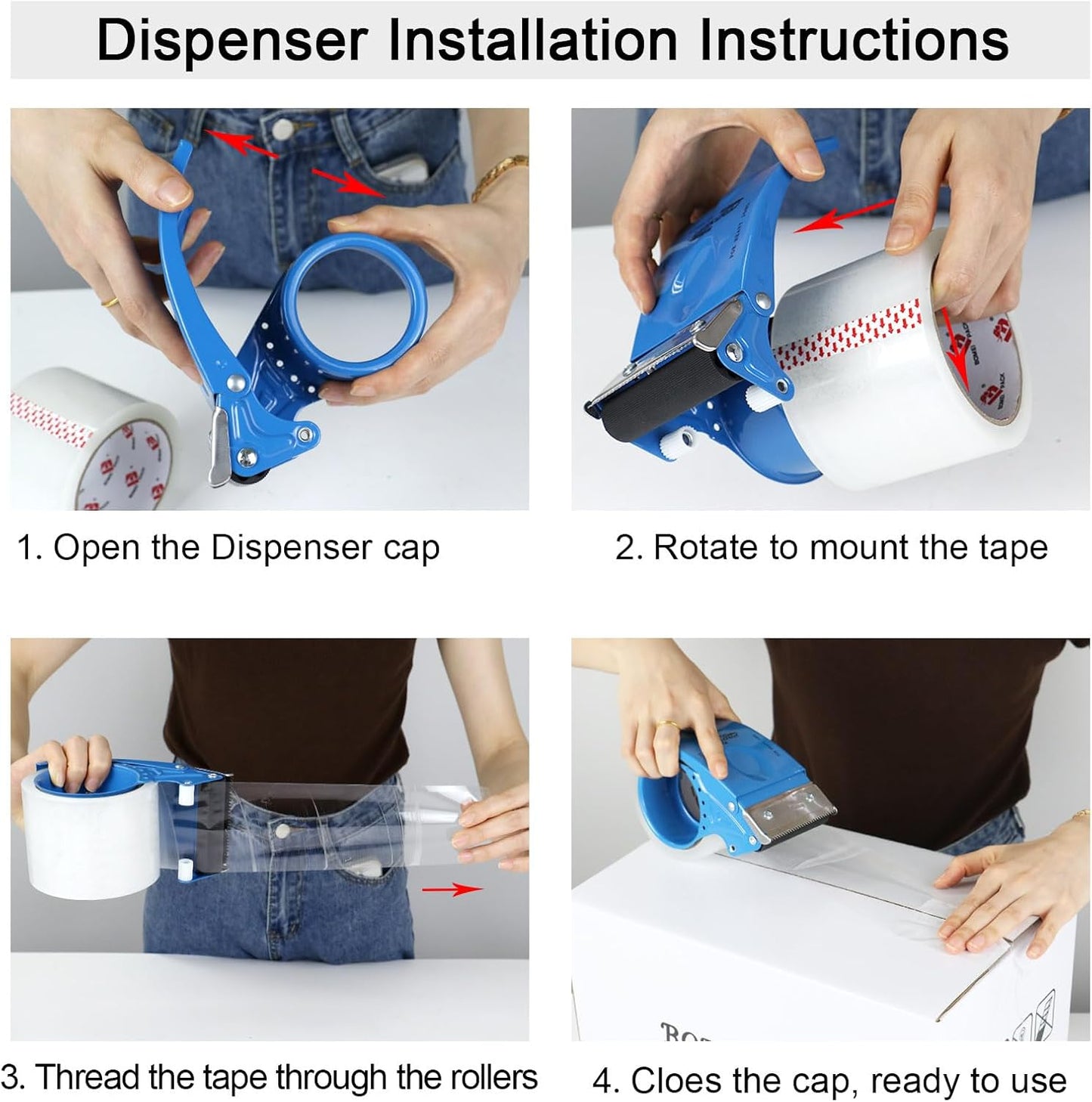 3 Inch Wide Clear Packing Tape with Dispenser,2.4 Mil x 55 Yards Heavy Duty Packaging Tape Refill for Shipping,Industrial Grade,Urtal Strong Boxing Tape for Moving,Mailing and Storages