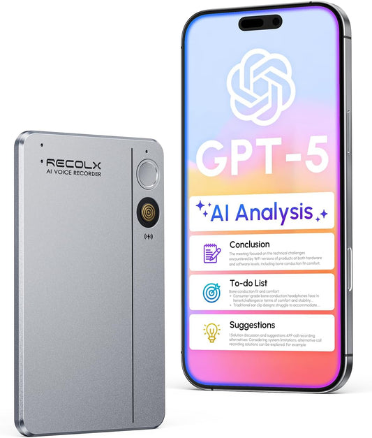 AI Voice Recorder, App Control, Transcribe & Summarize with 71 Pro Templates, Deep AI Analysis, Record Anytime Anywhere for Meetings, Work, Lectures, 112 Languages,Grey