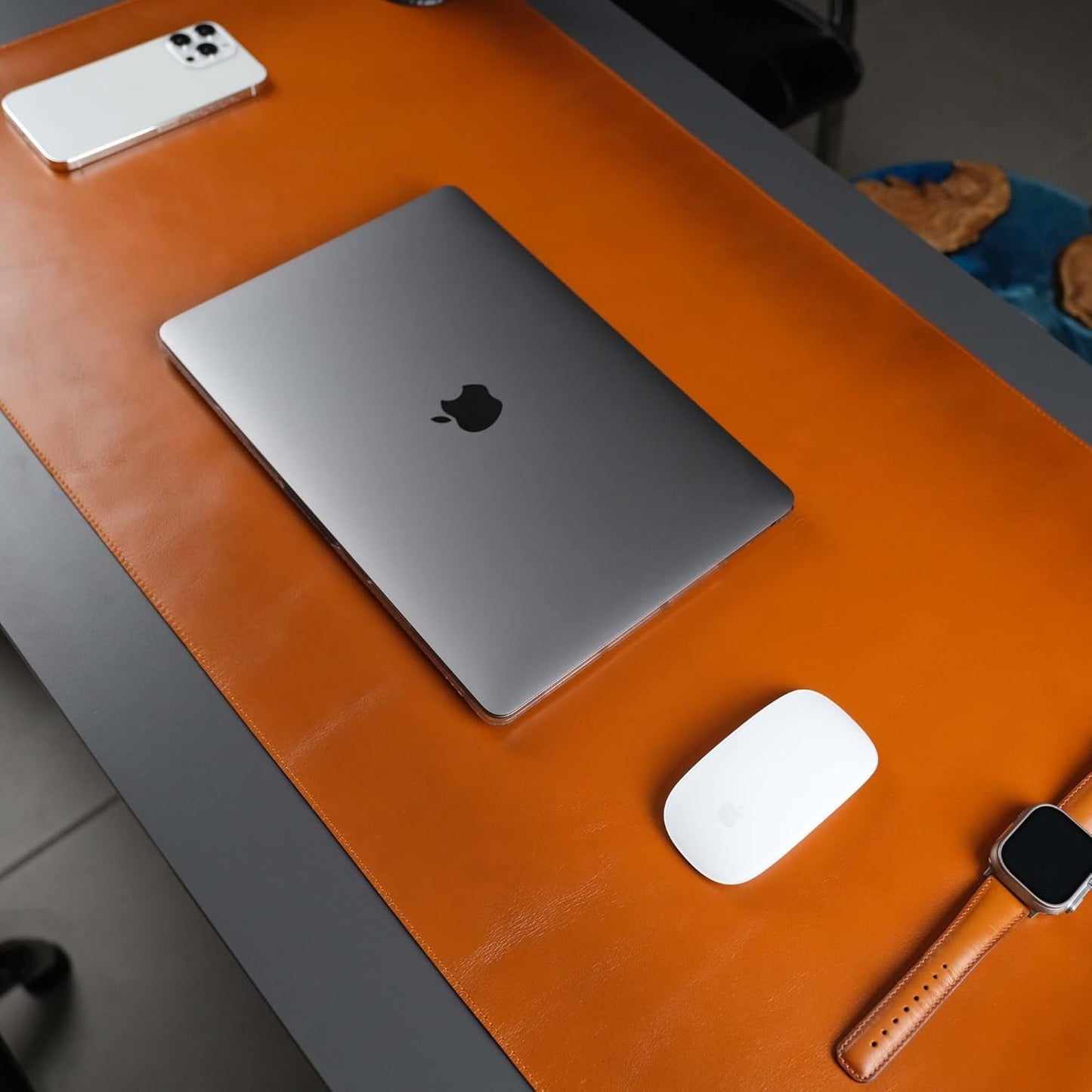 Jersey Genuine Calfskin Leather Desk Pad, Office Desk Mat with Non-Slip Bottom, Smooth Surface for Mouse & Keyboard, Desk Protector (36x19 inches) (Tan)